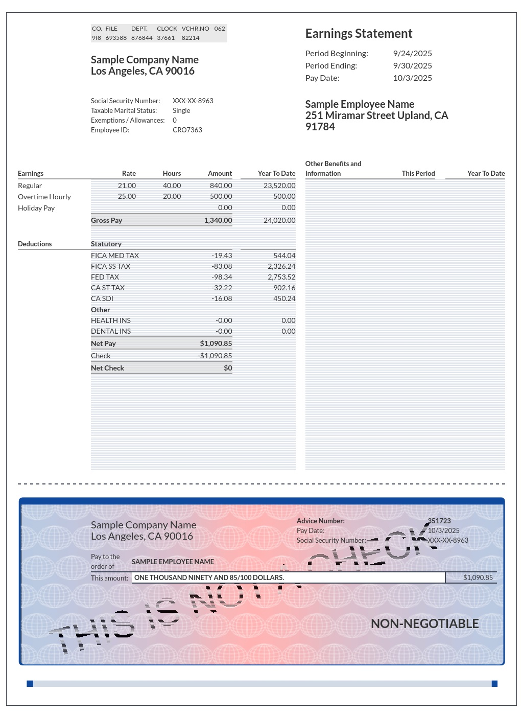 Sample Pay Stub Sample Pay Stub