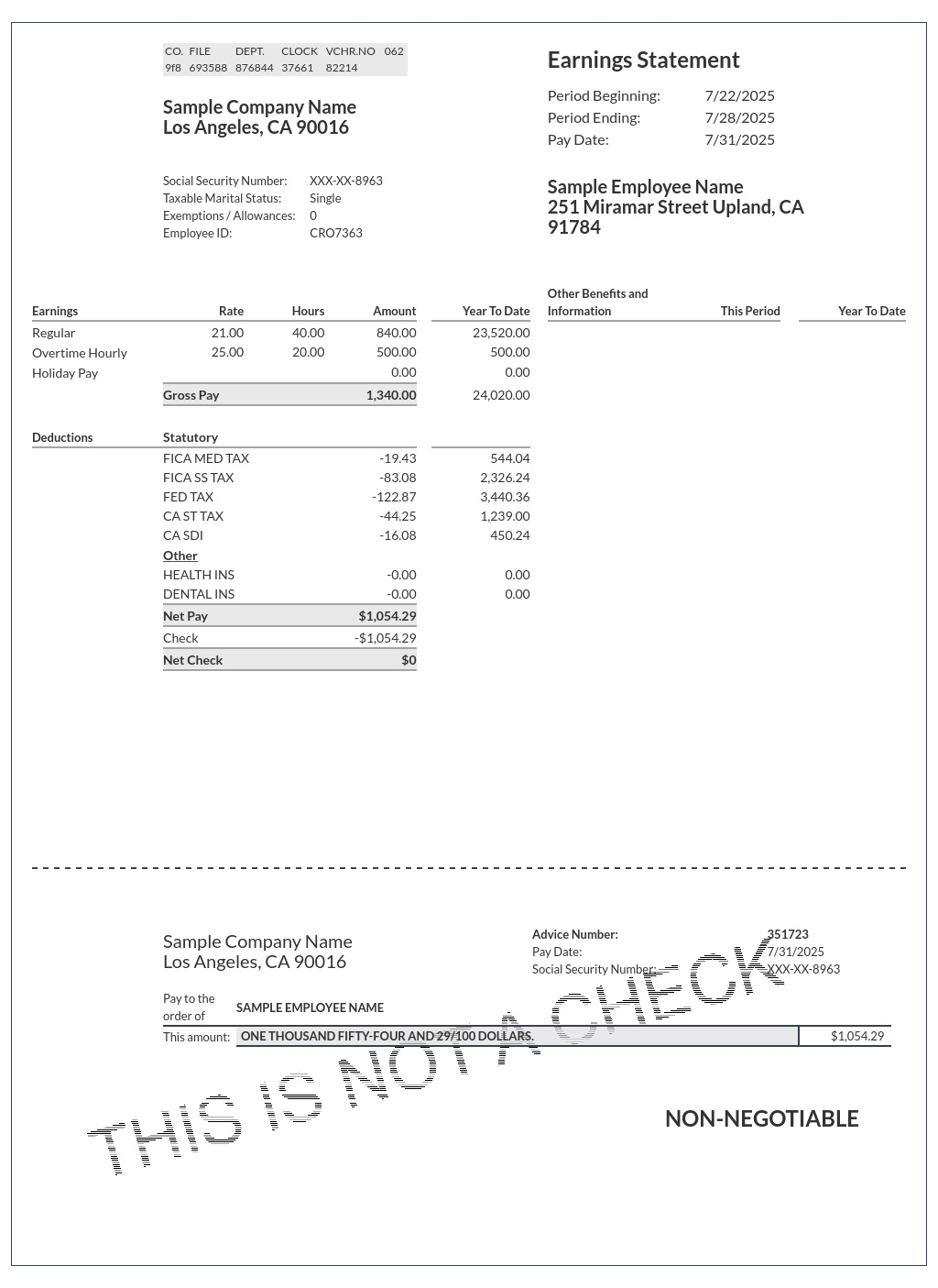 Sample Pay Stub