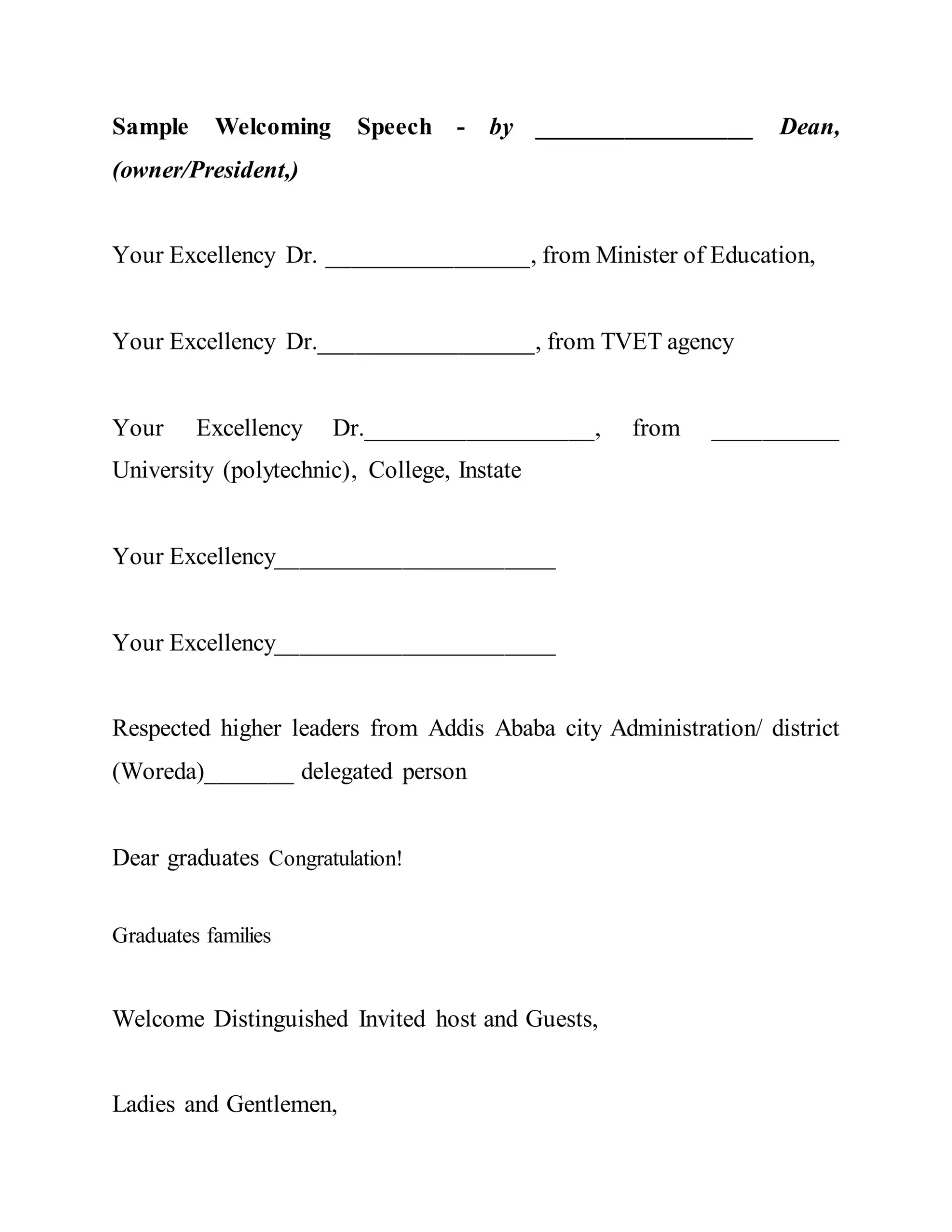 Sample Welcoming Speech Sample Welcoming Speech