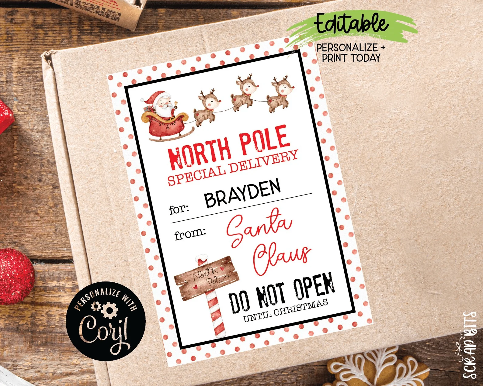 Santa Shipping Label Printable North Pole Special Delivery Mail Label Cute Christmas Package Lablel Instant Download Editable Template