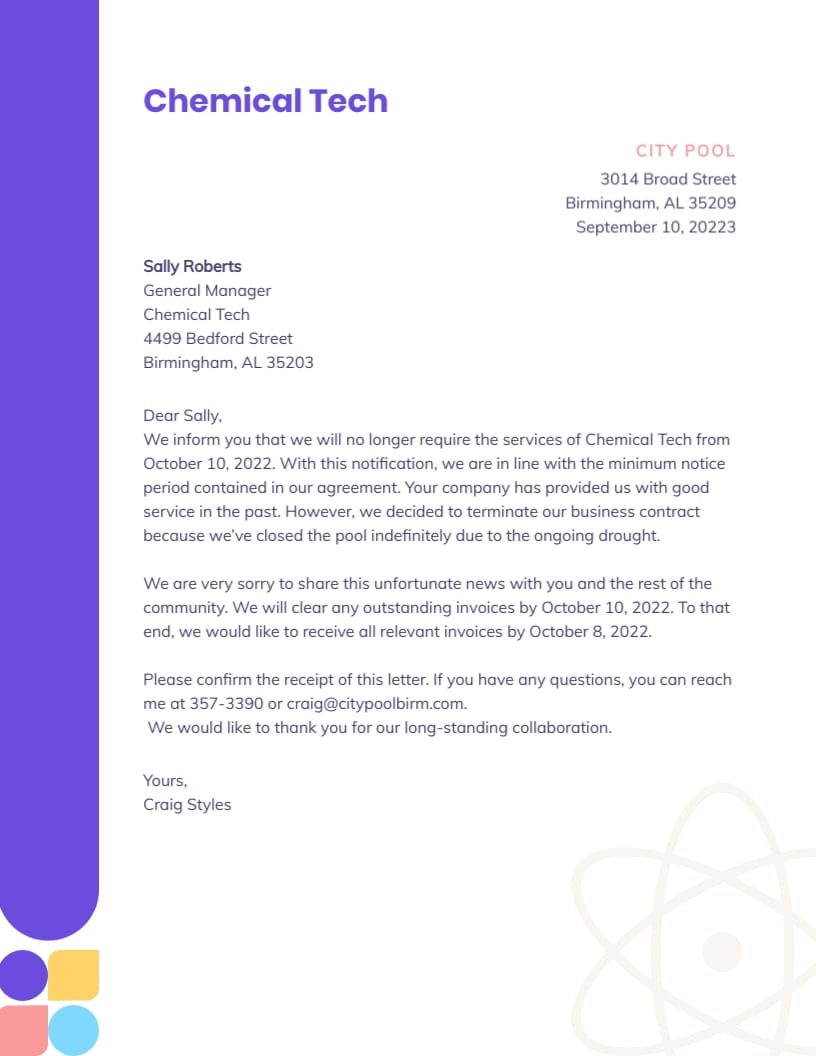 Service Agreement Termination Letter Templates 1425289272