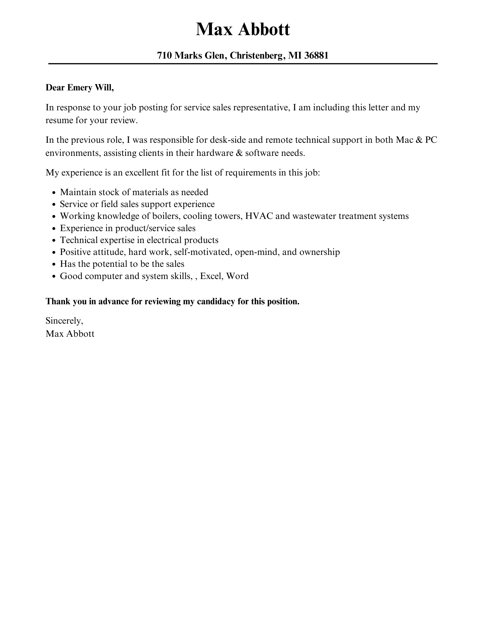 Service Sales Representative Service Sales Representative