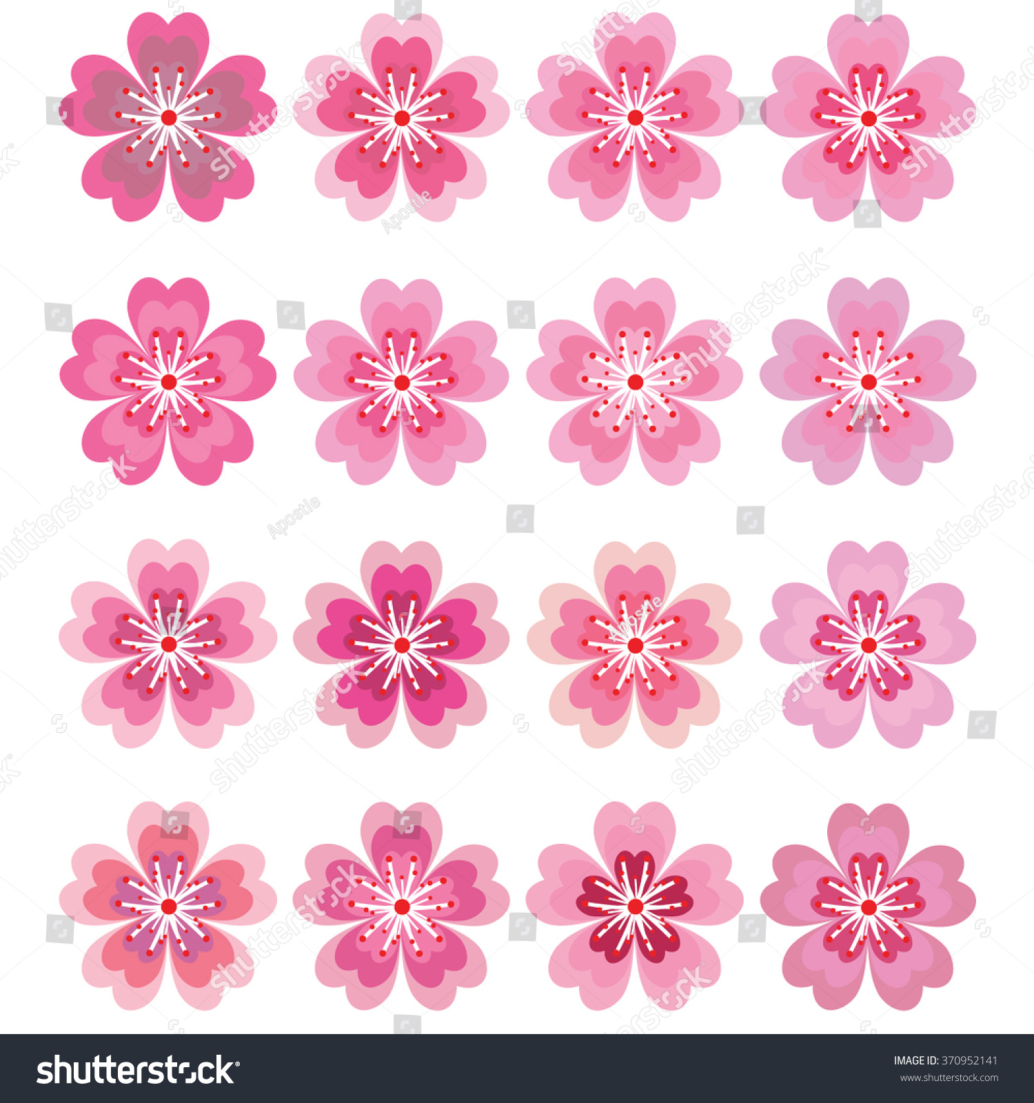 Set Cherry Blossom Flower Borders Vector 370952141