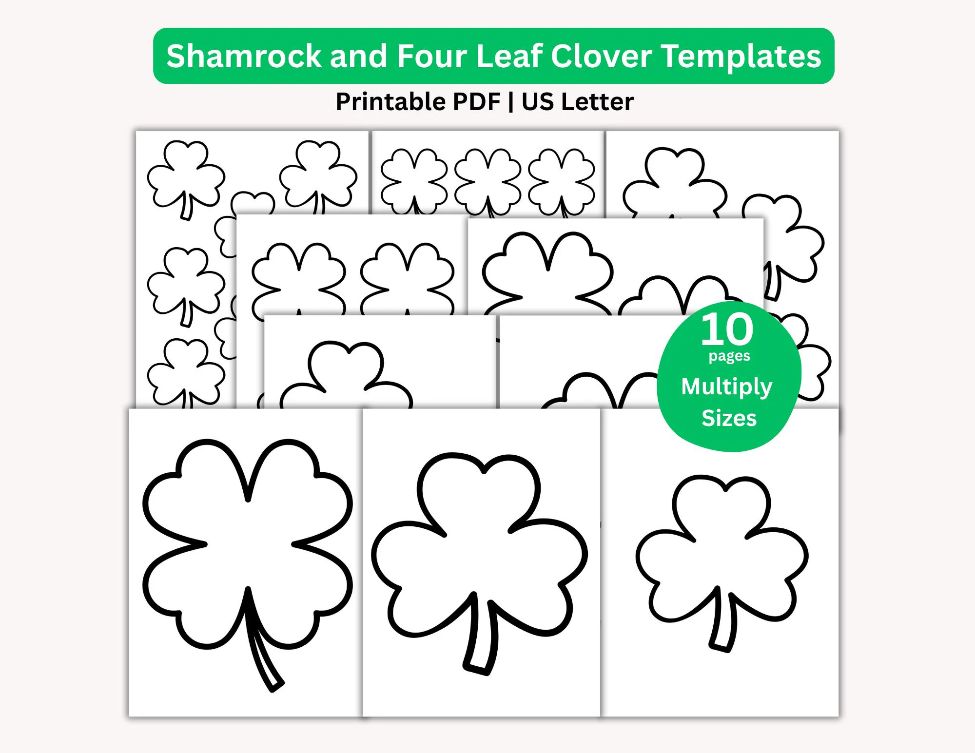 Shamrock And Four Leaf Clover Outline