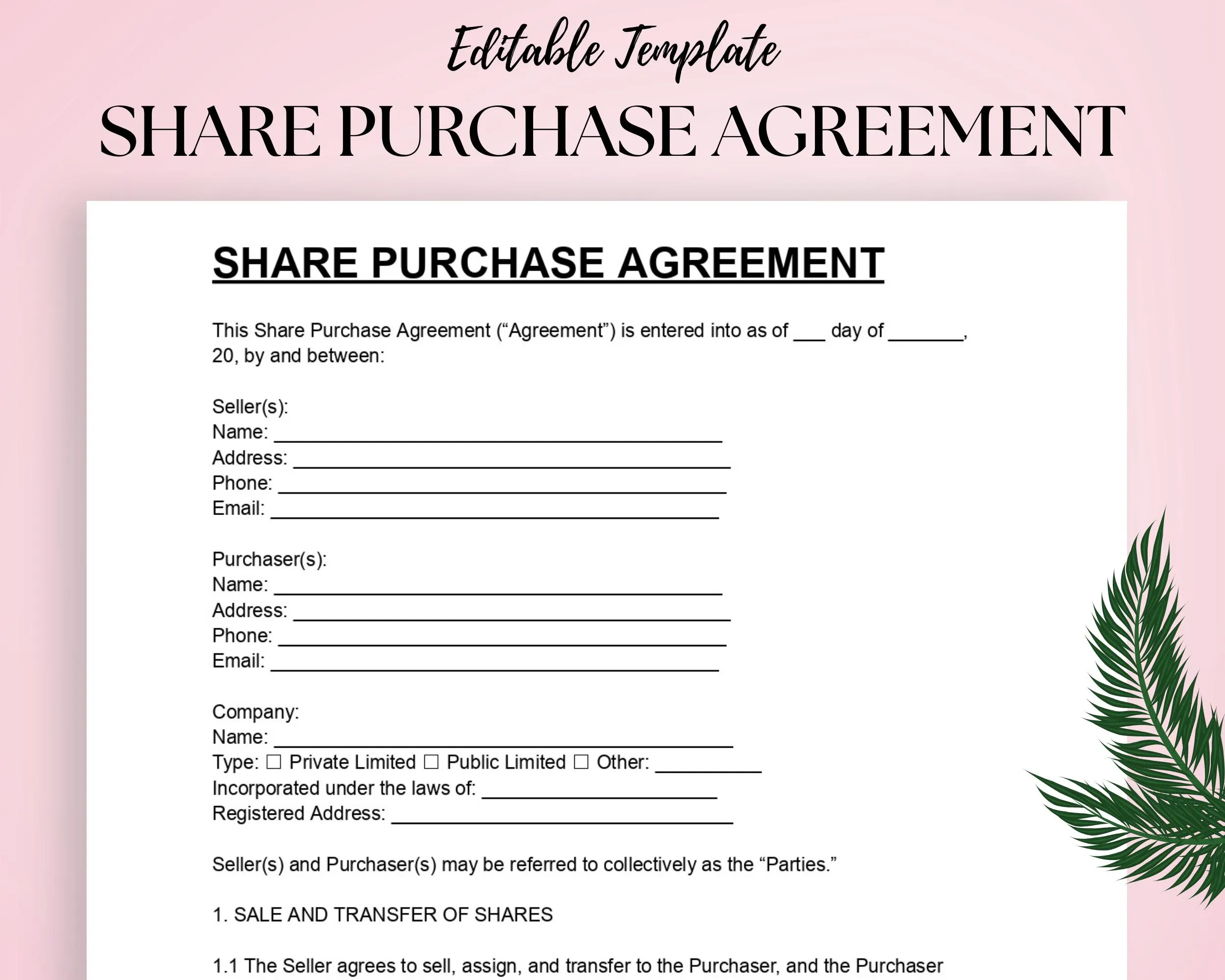 Share Purchase Agreement Template