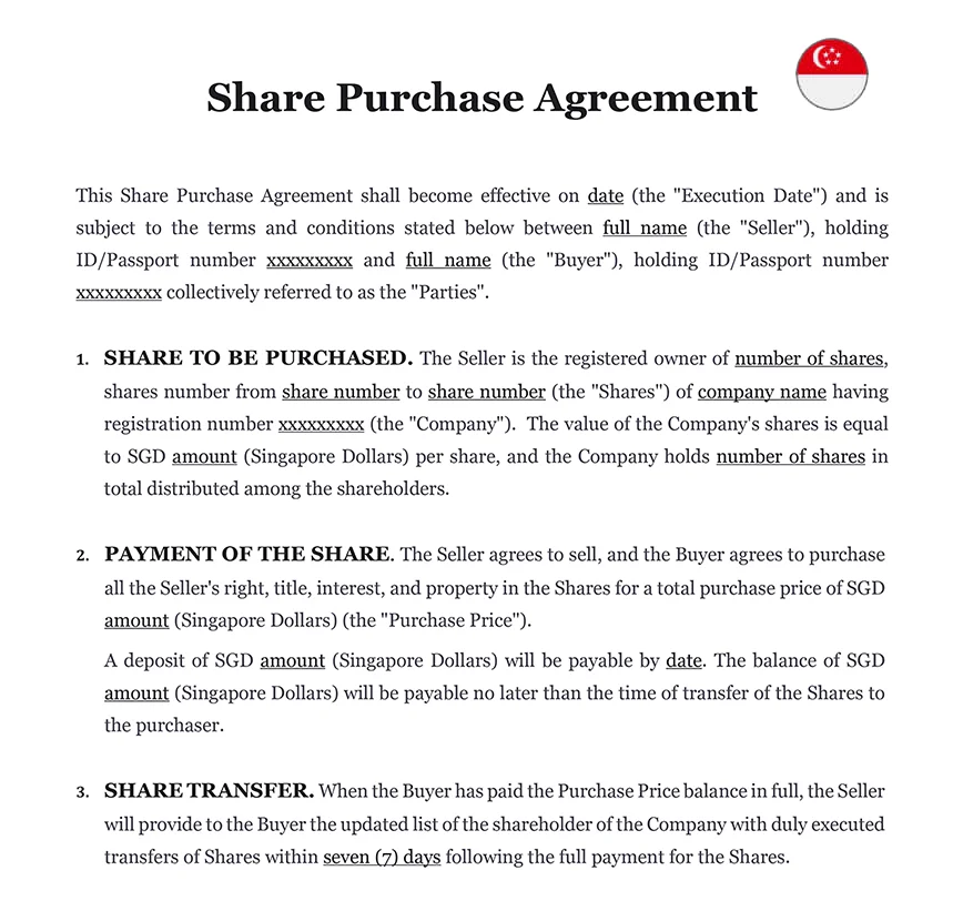 share purchase agreement sample template