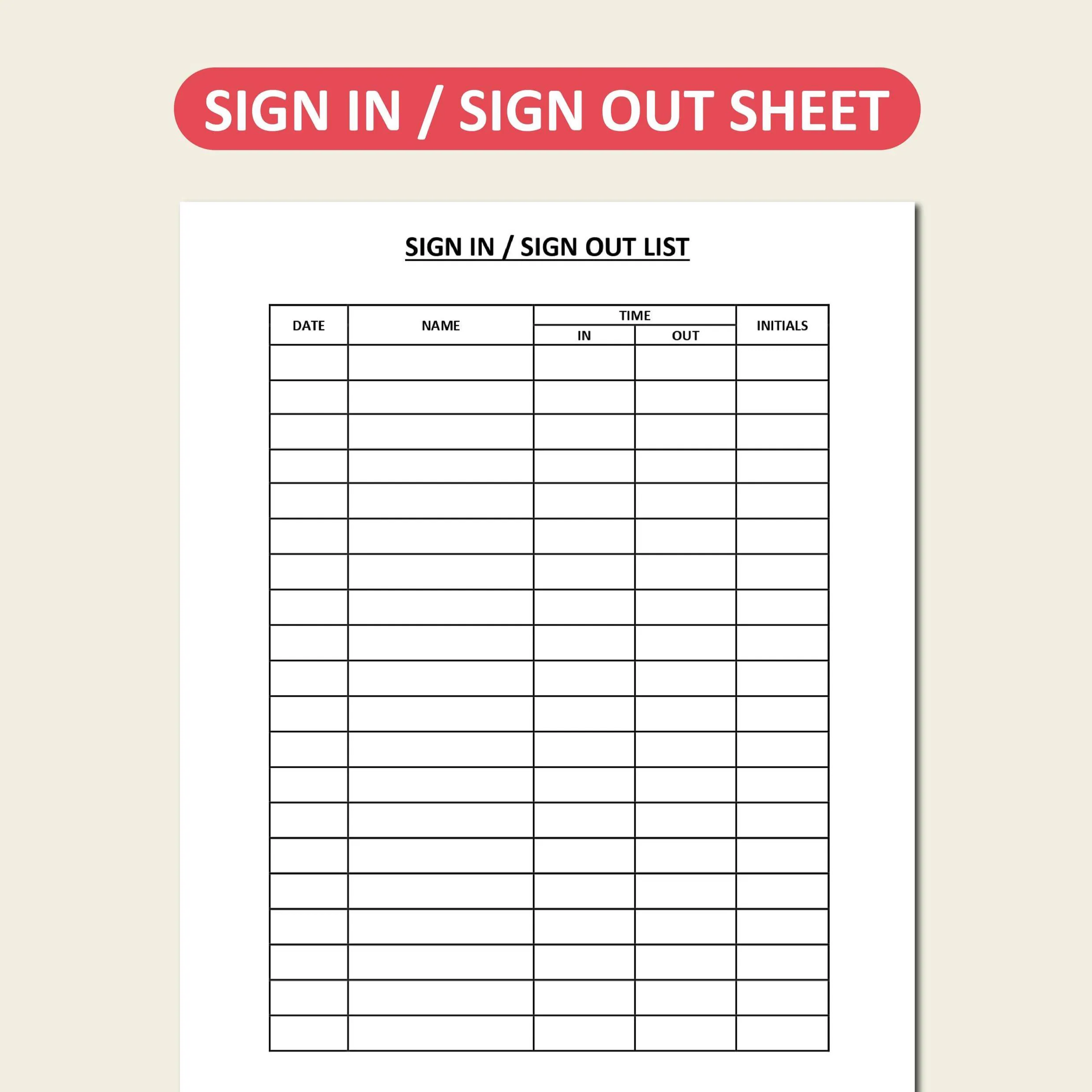 Sign Insign Out Sheet Sign Insign Out Sheet