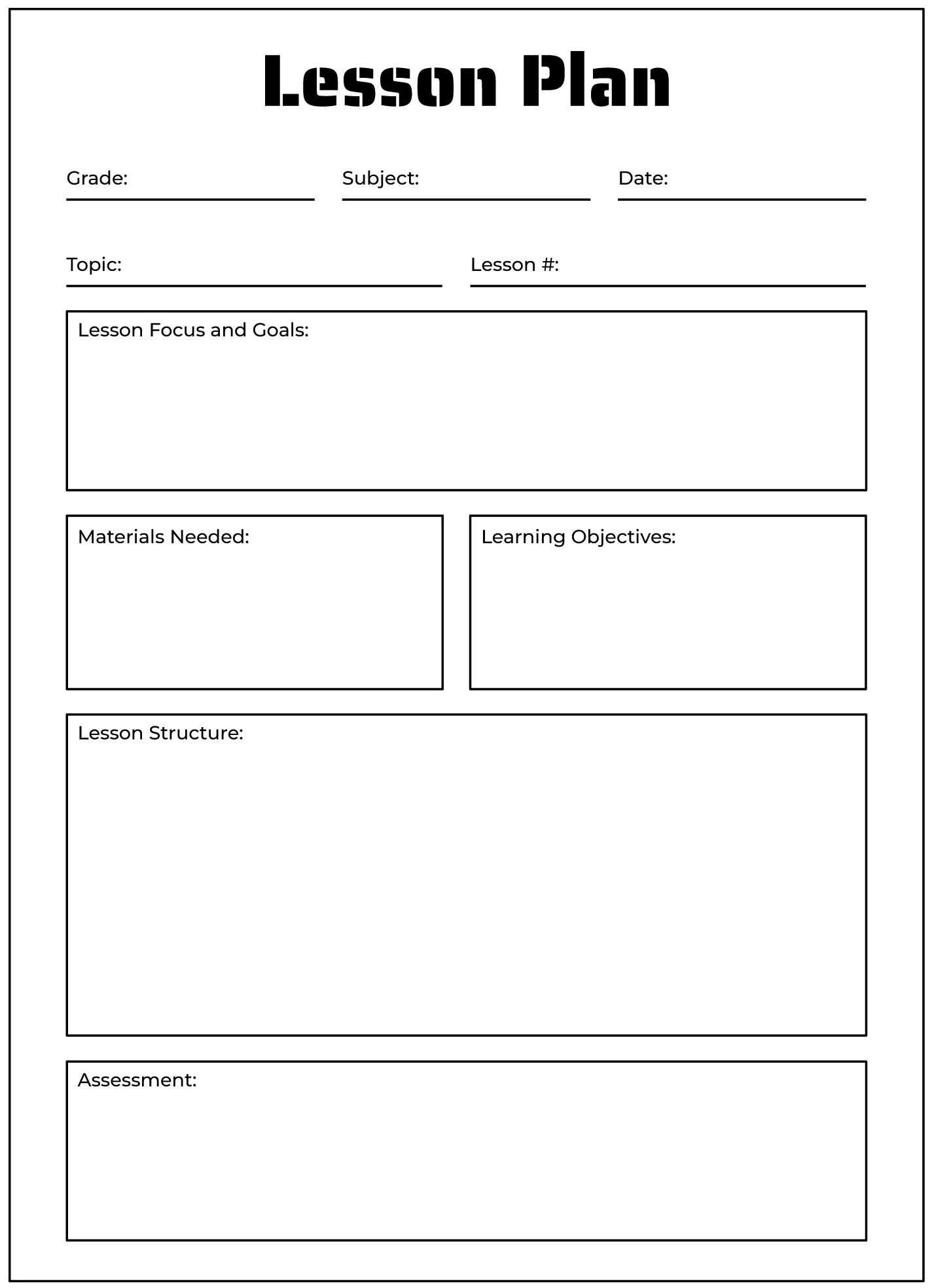 free printable esl lesson plan template