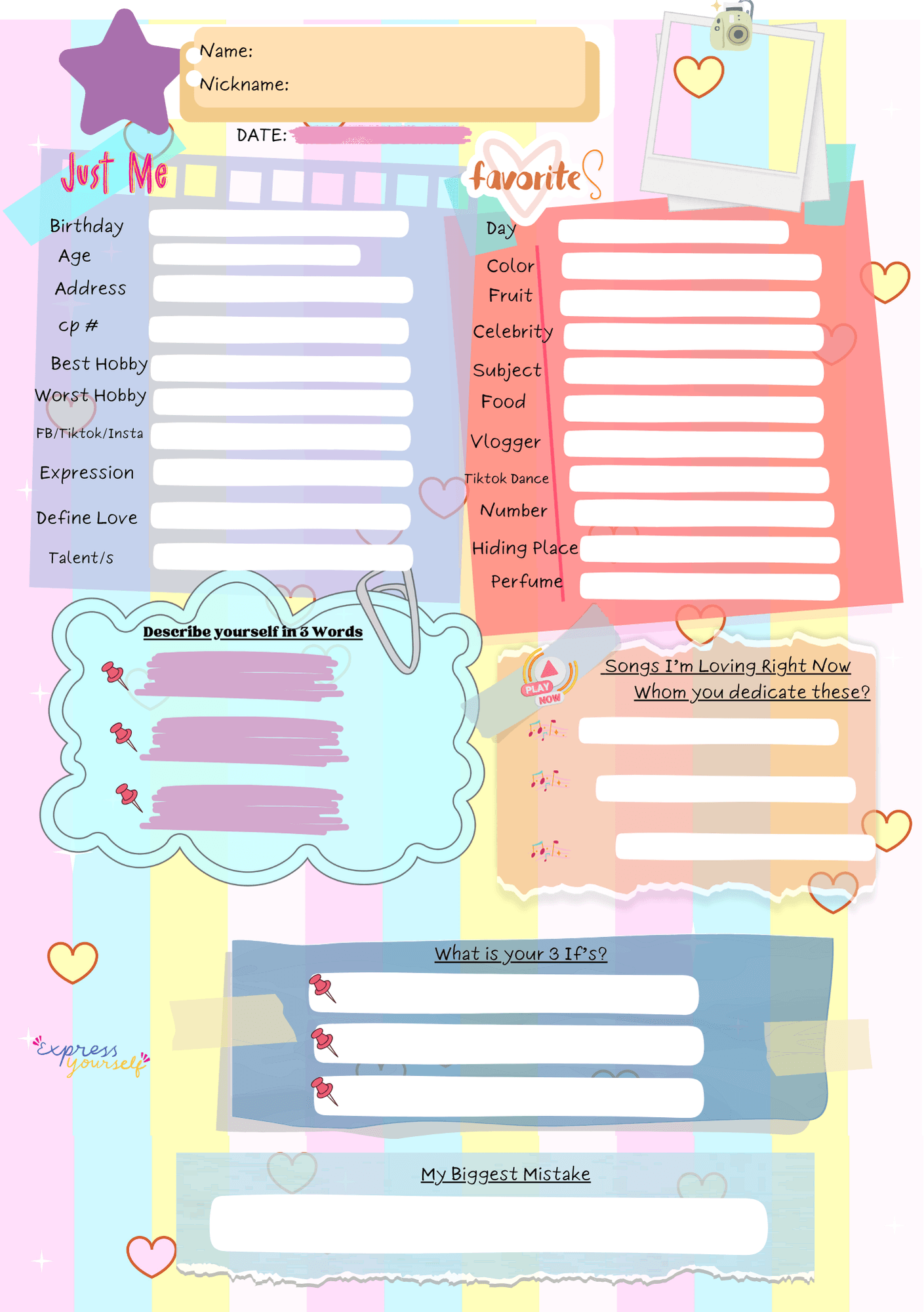 Slam Book Template Slam Book Template
