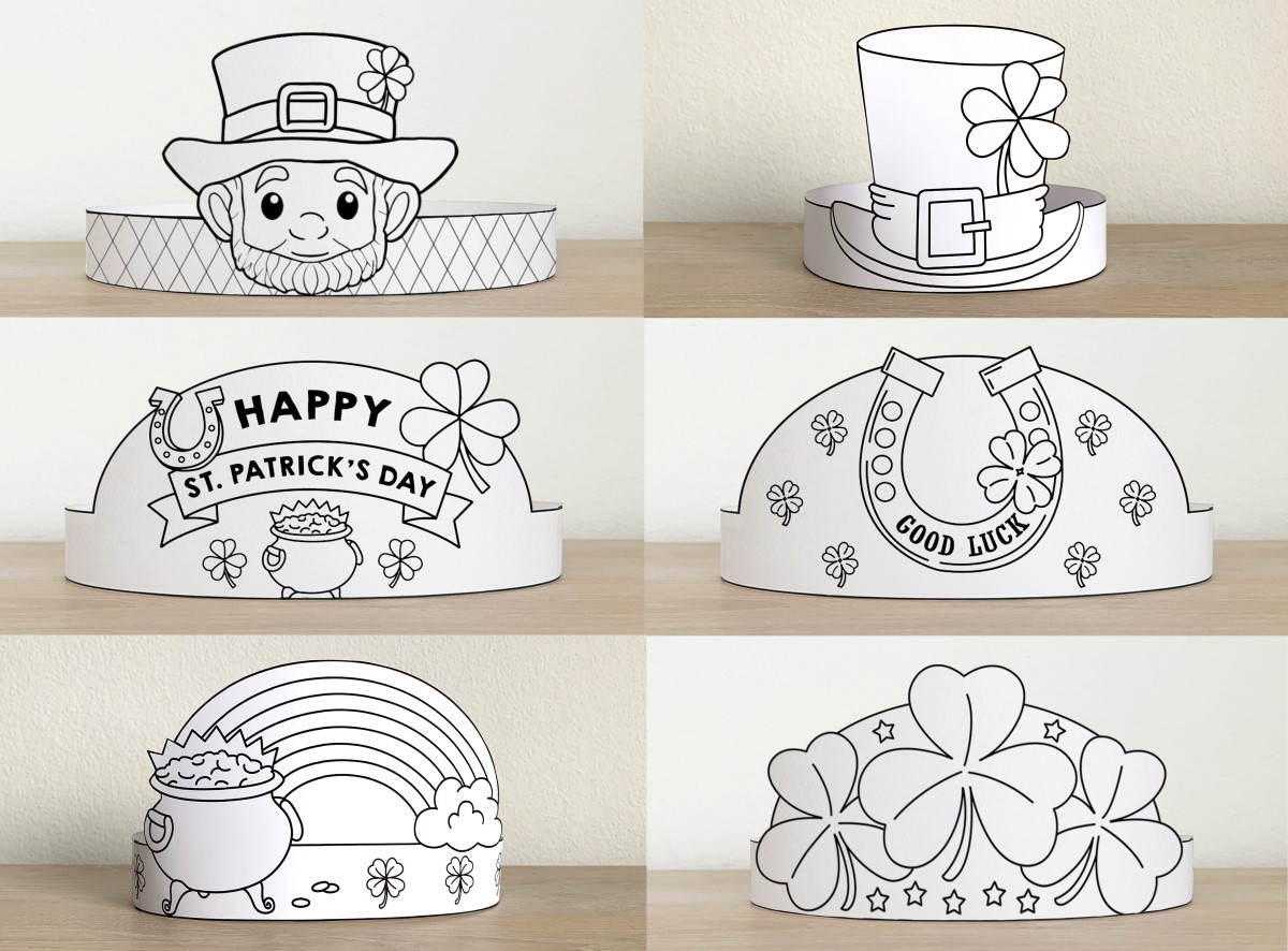 St Patricks Day Paper Hats Leprechaun Shamrock Printable Paper Coloring Craft Activity St Patricks Day Paper Hats Leprechaun Shamrock Printable Paper Coloring Craft Activity