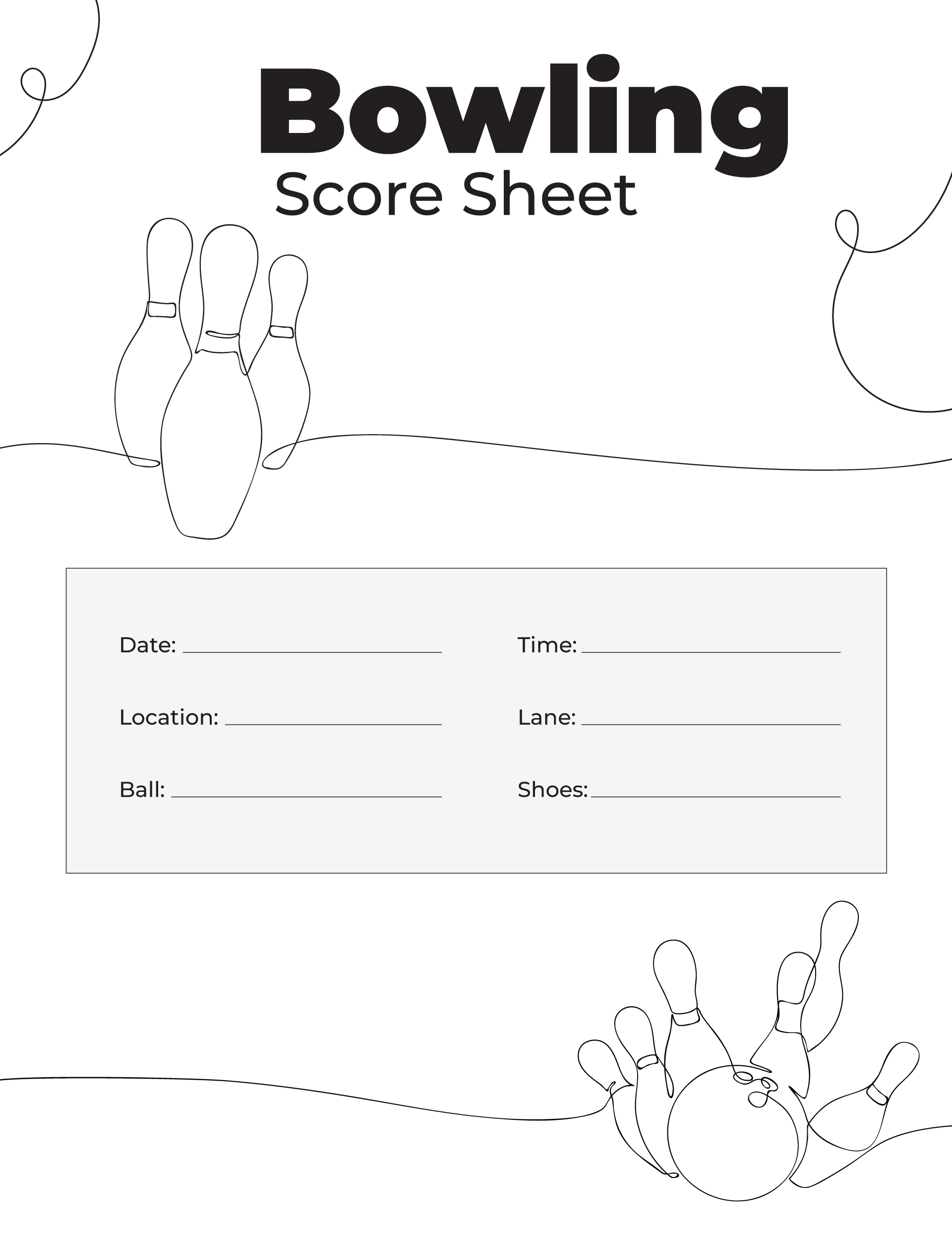 Standard Printable Bowling Score Sheet Template Standard Printable Bowling Score Sheet Template