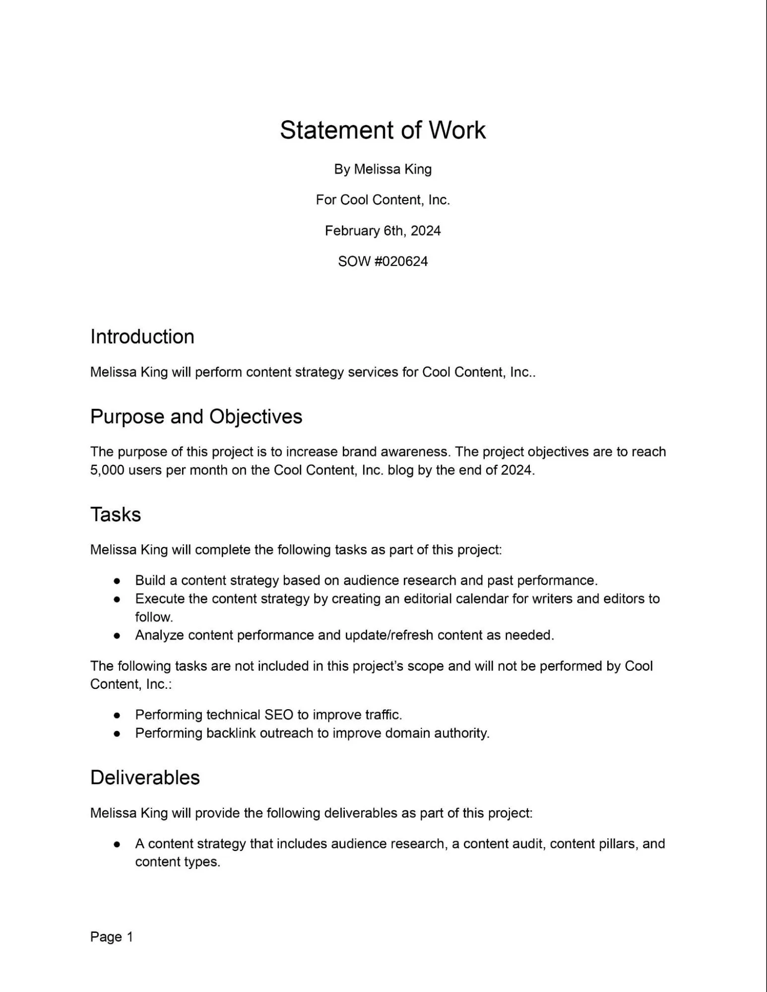 Statement Of Work Template