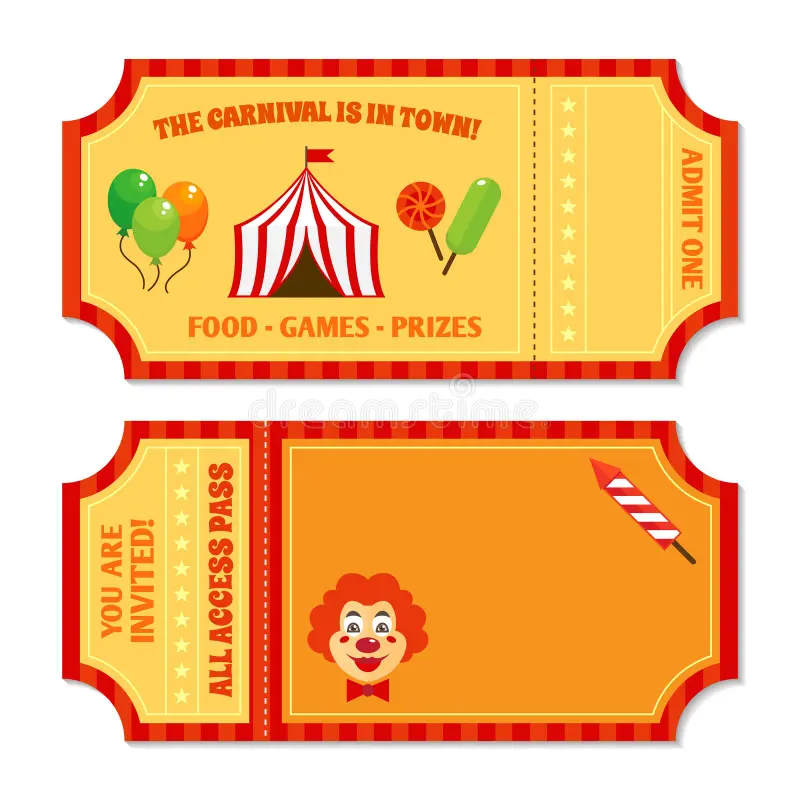 Stock Illustration Circus Tickets Template Two Vintage Clown Pavilion Tent Balloons Candy Vector Illustration Image41697734