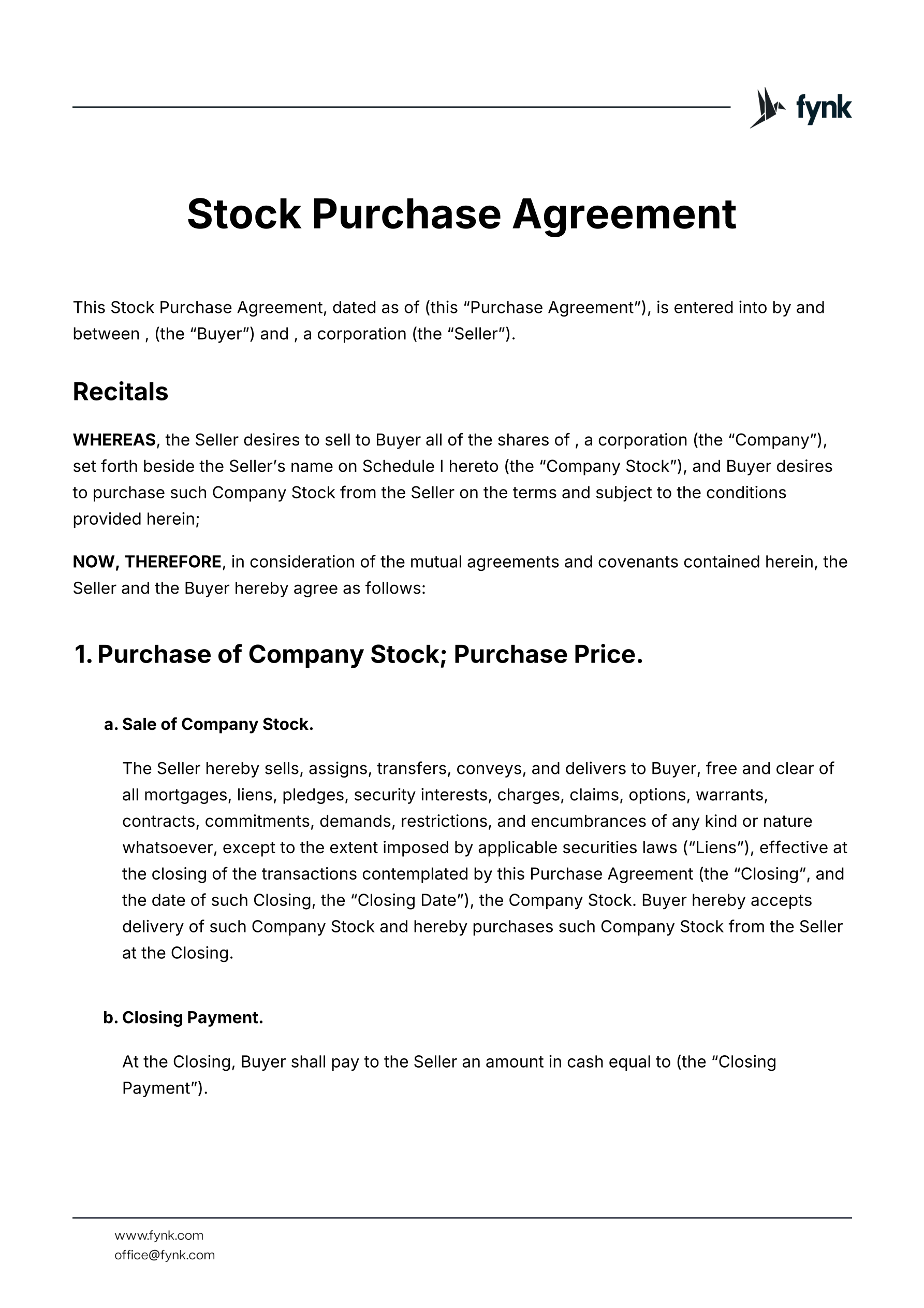 Stock Purchase Agreement Private