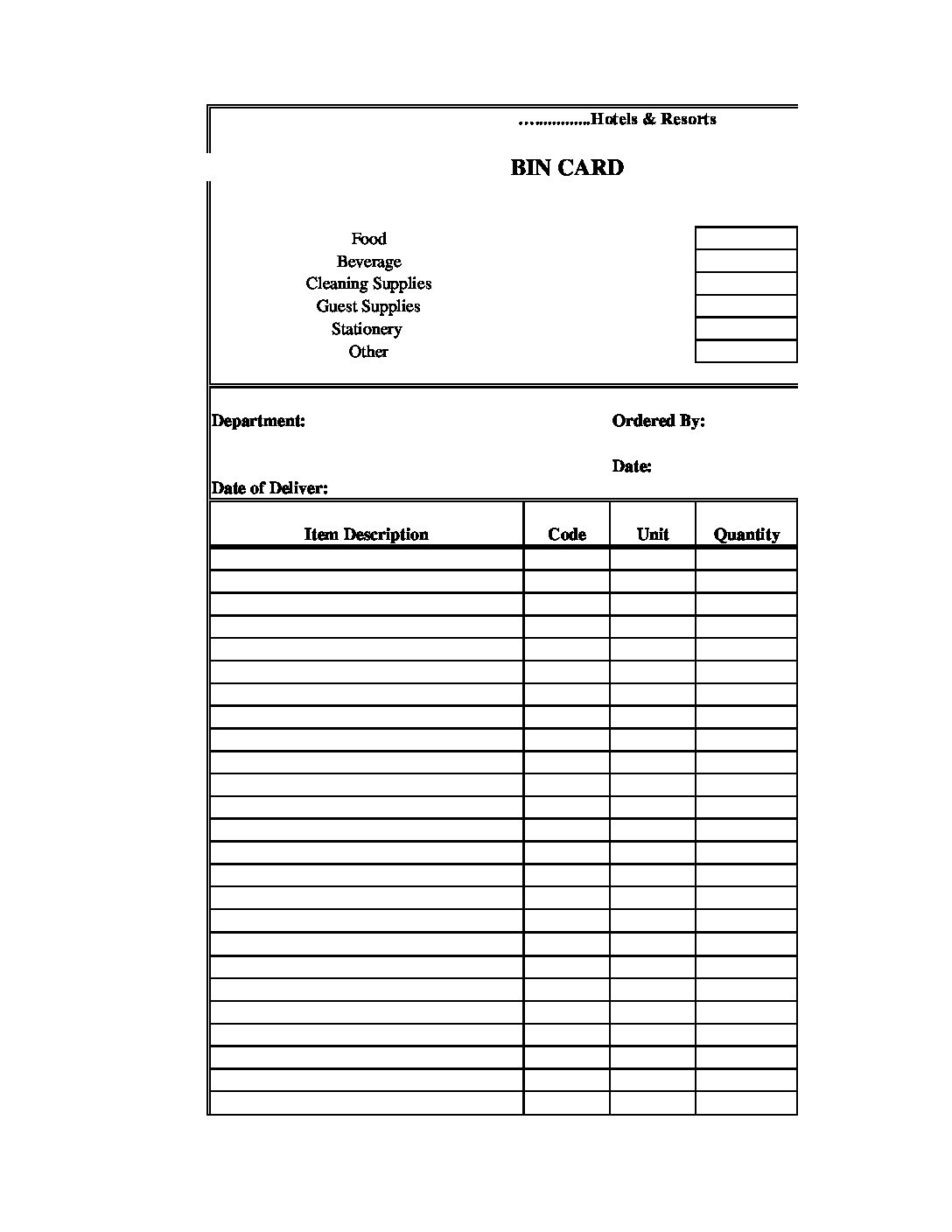 Store Bin Card