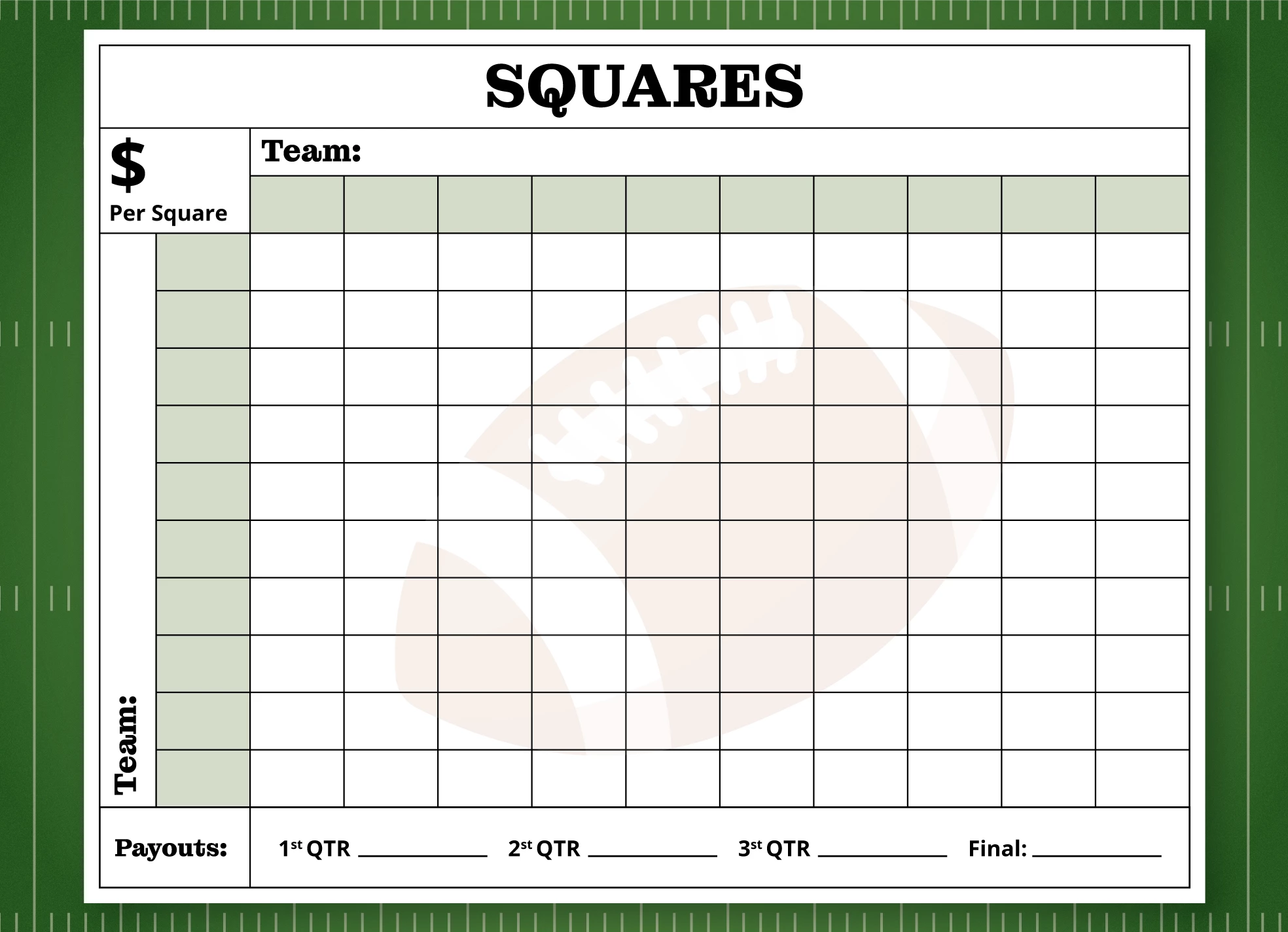 Super Bowl Squares Templates