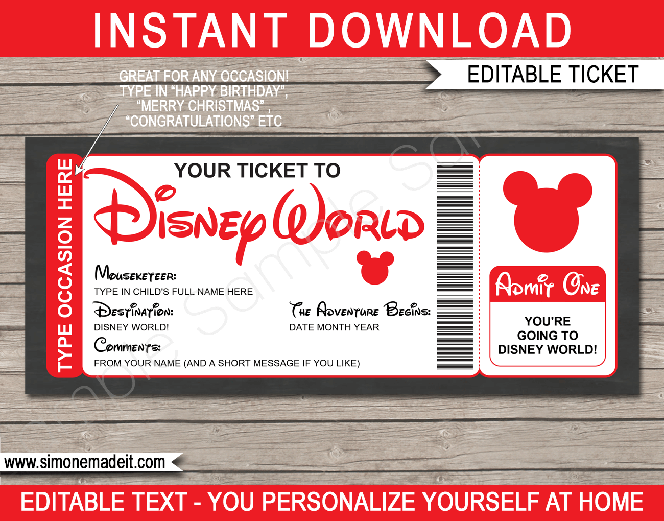 Surprise Trip To Disney World Ticket Surprise Trip To Disney World Ticket