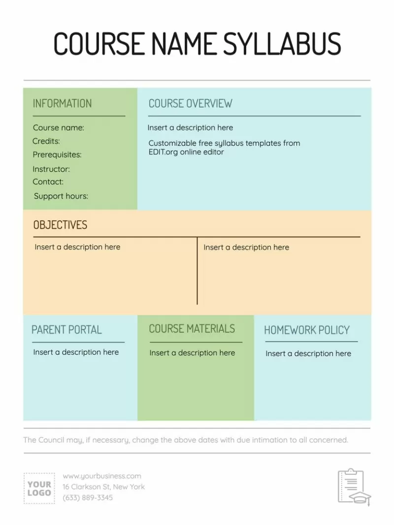Syllabus Editable Templates