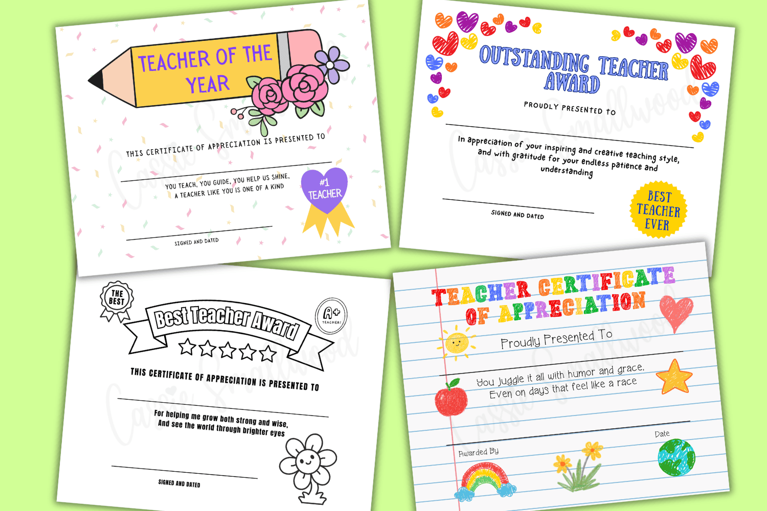 Teacher Appreciation Certificates