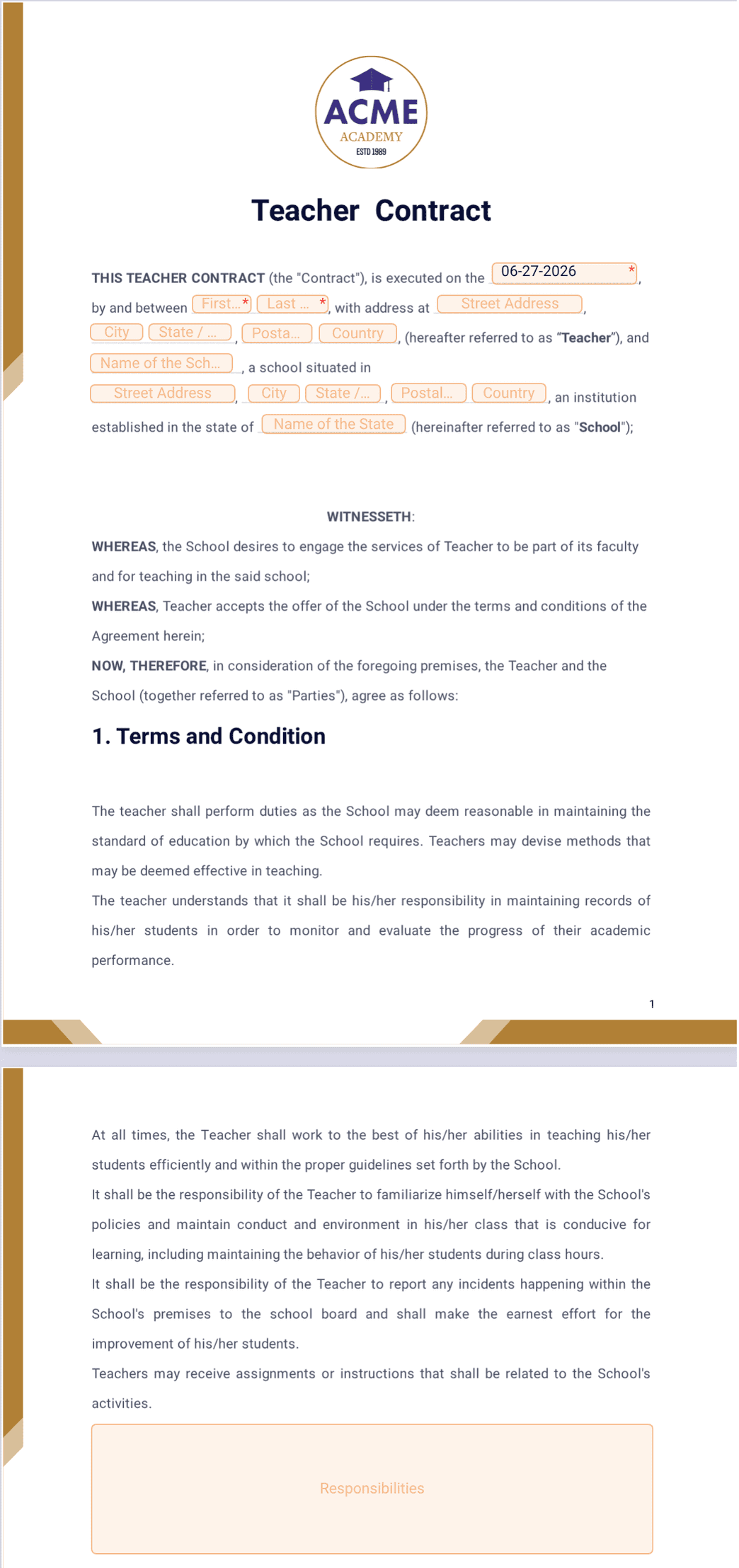 Teacher Contract Teacher Contract