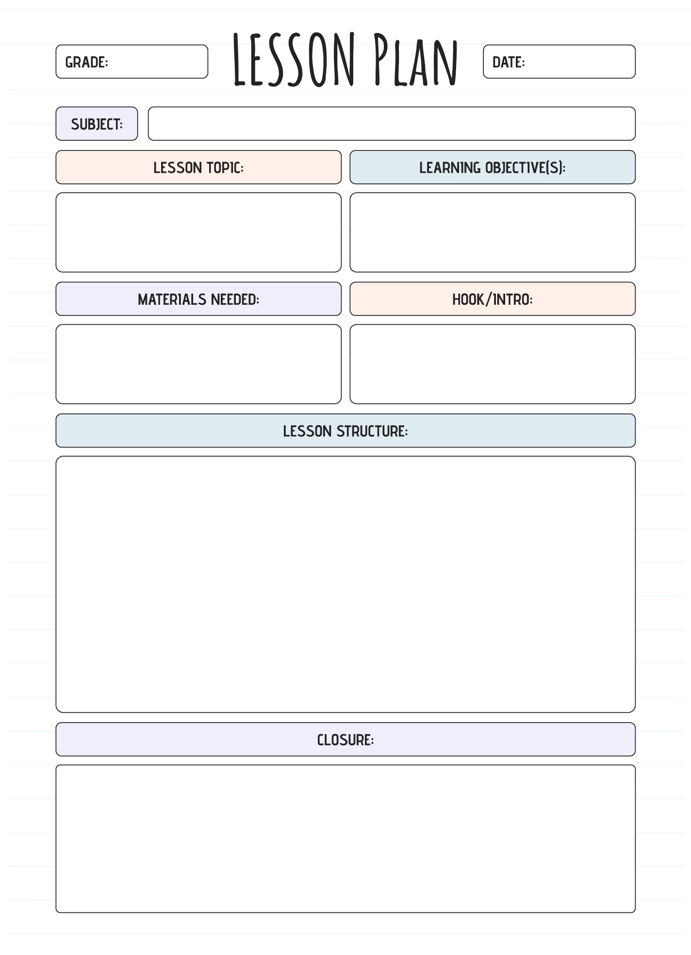 Teacher Lesson Plan Free Google Docs Template