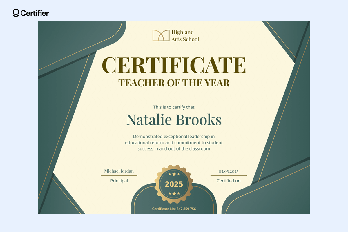 Teacher Of The Year Certificate Template