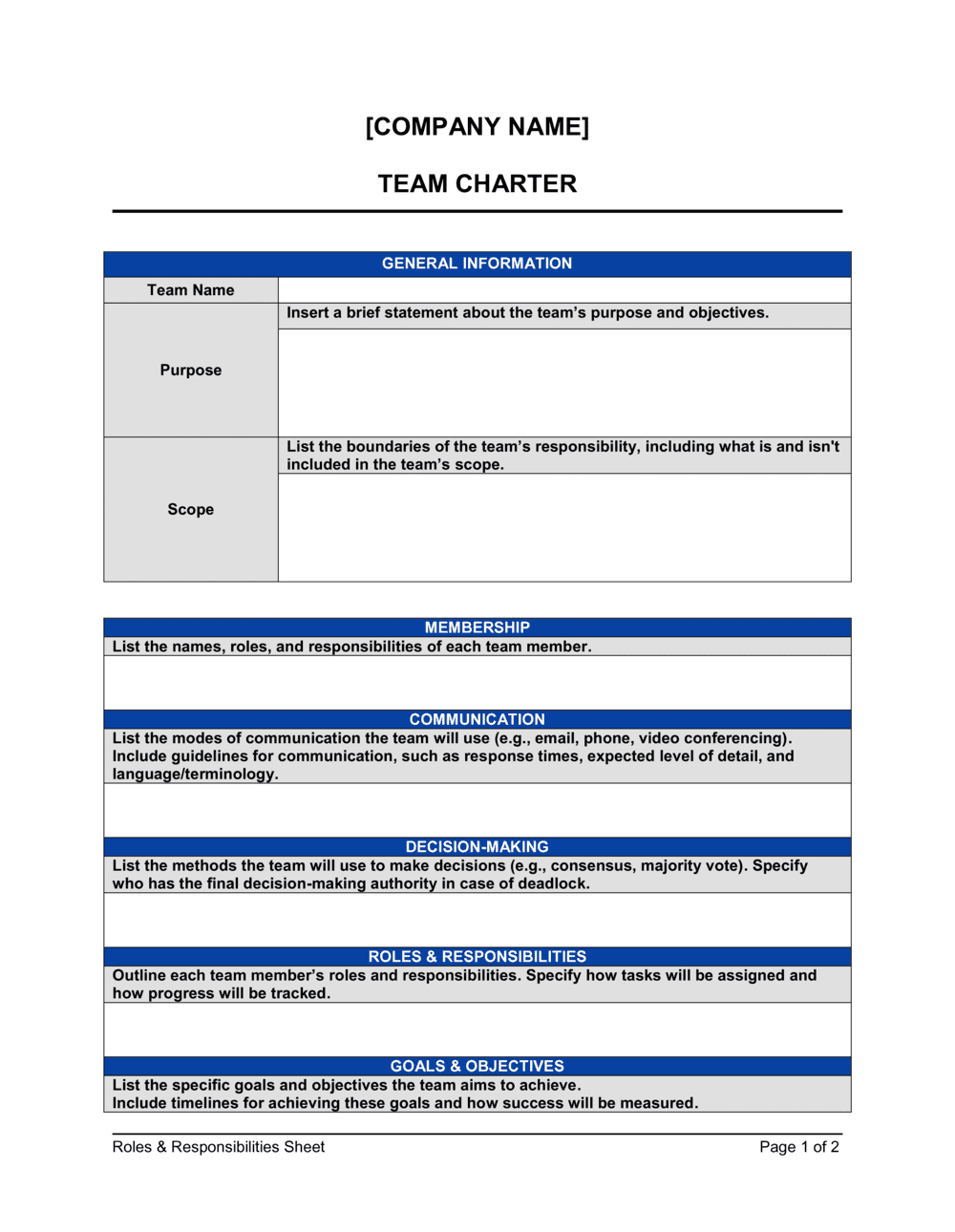 charter sample template charter sample template