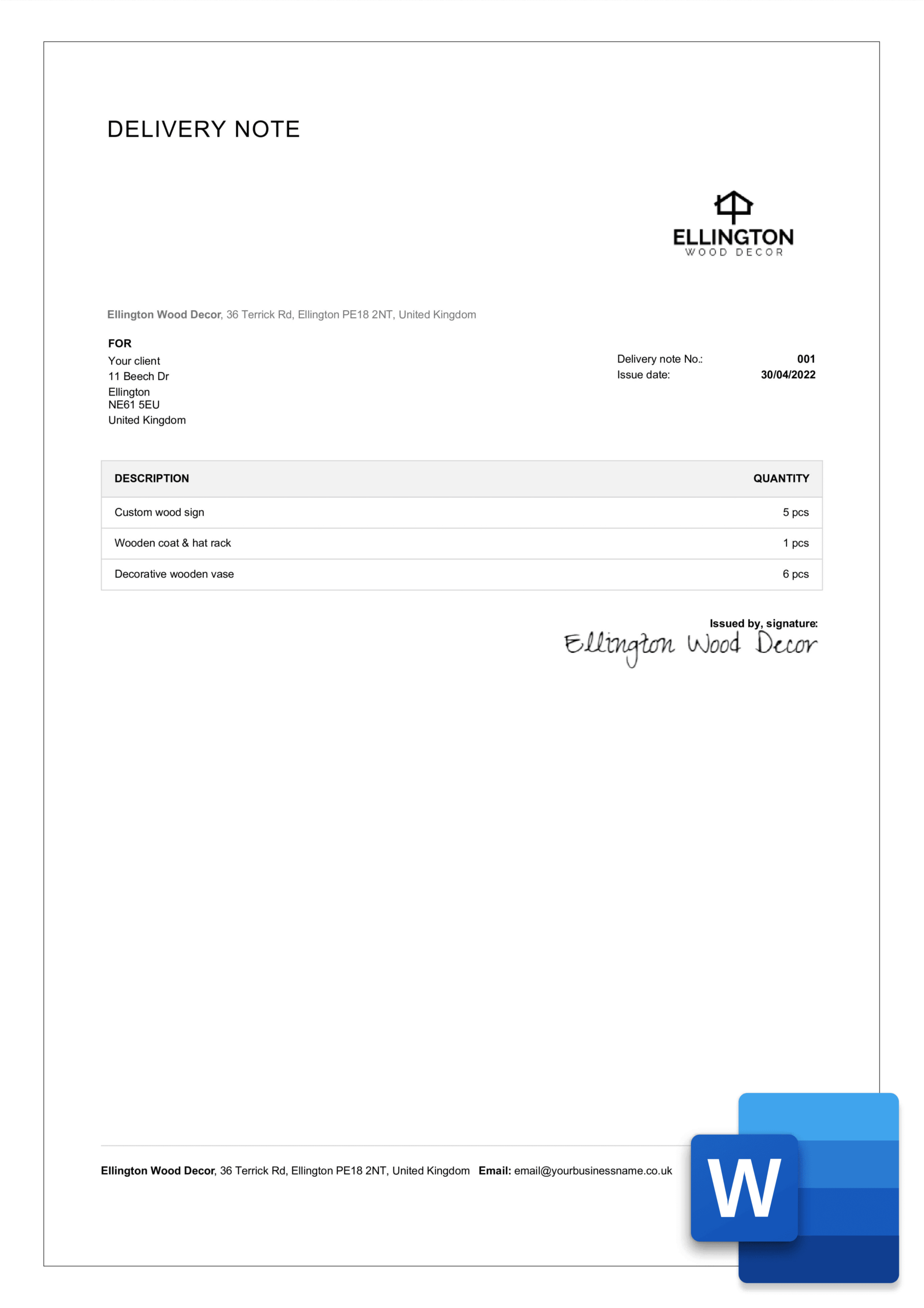Template Delivery Note Word Template Delivery Note Word