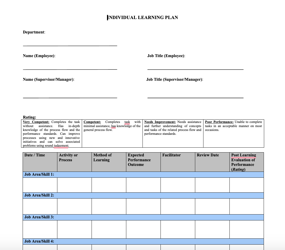 learning plan sample template learning plan sample template
