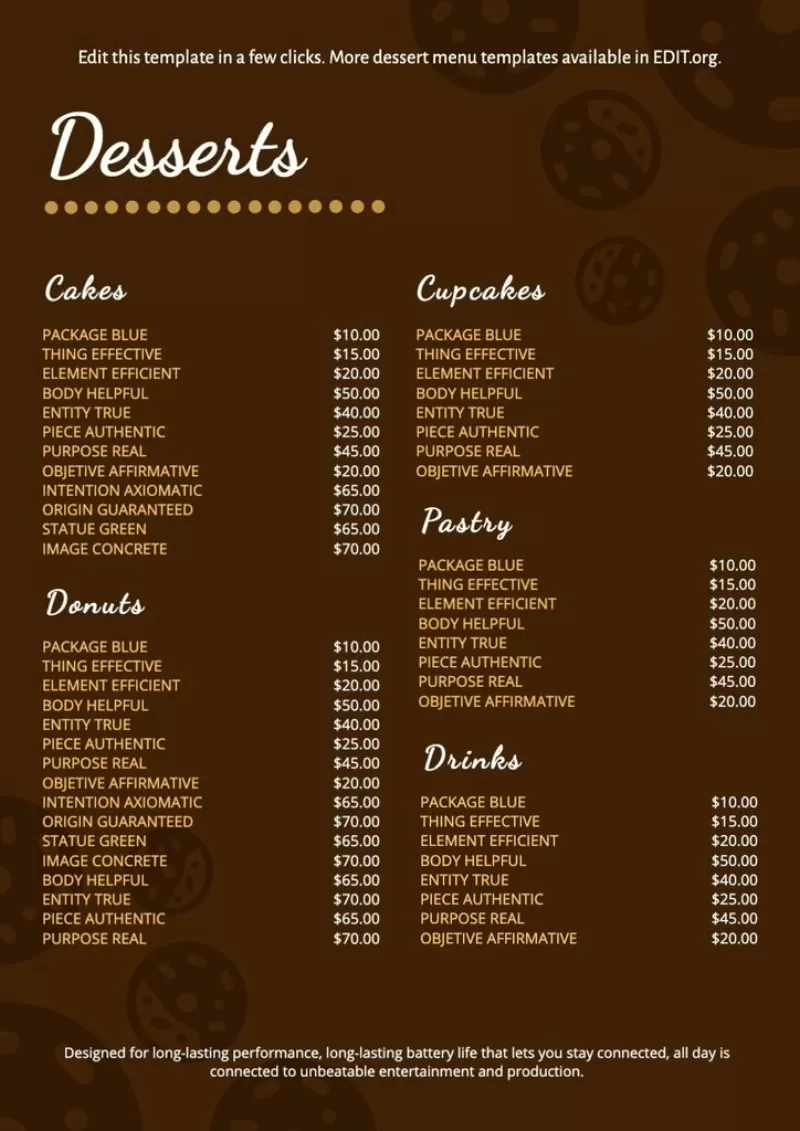 Templates Dessert Menu