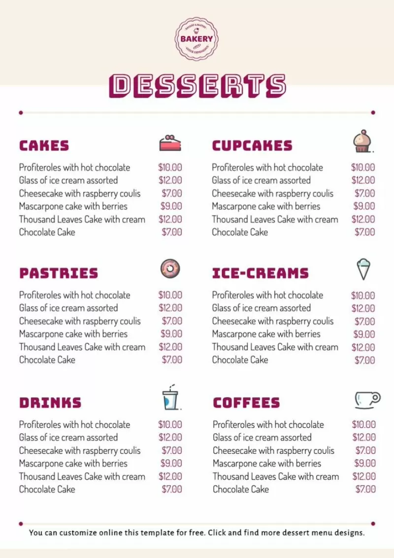 Templates Dessert Menu