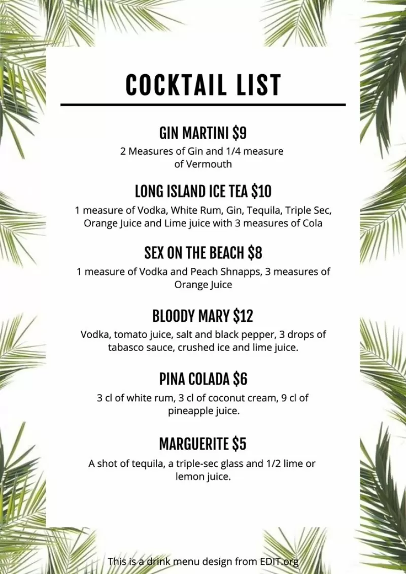 Templates Drink Menu Templates Drink Menu