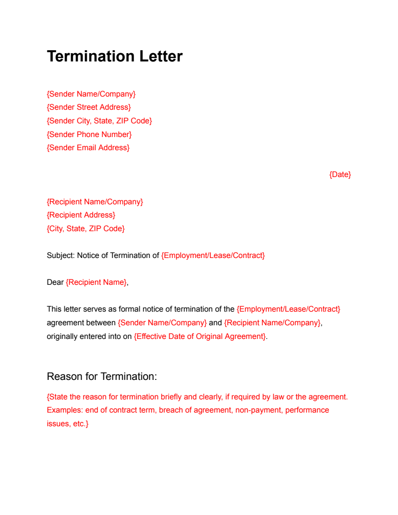 separation letter from employer sample template