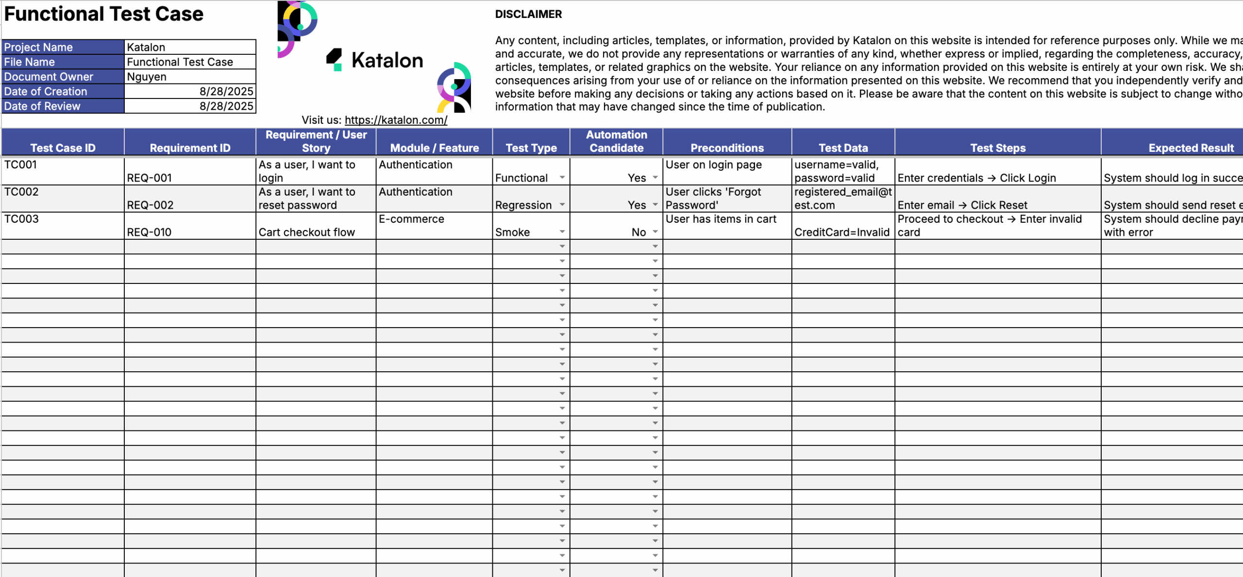 Test Case Management Template Test Case Management Template