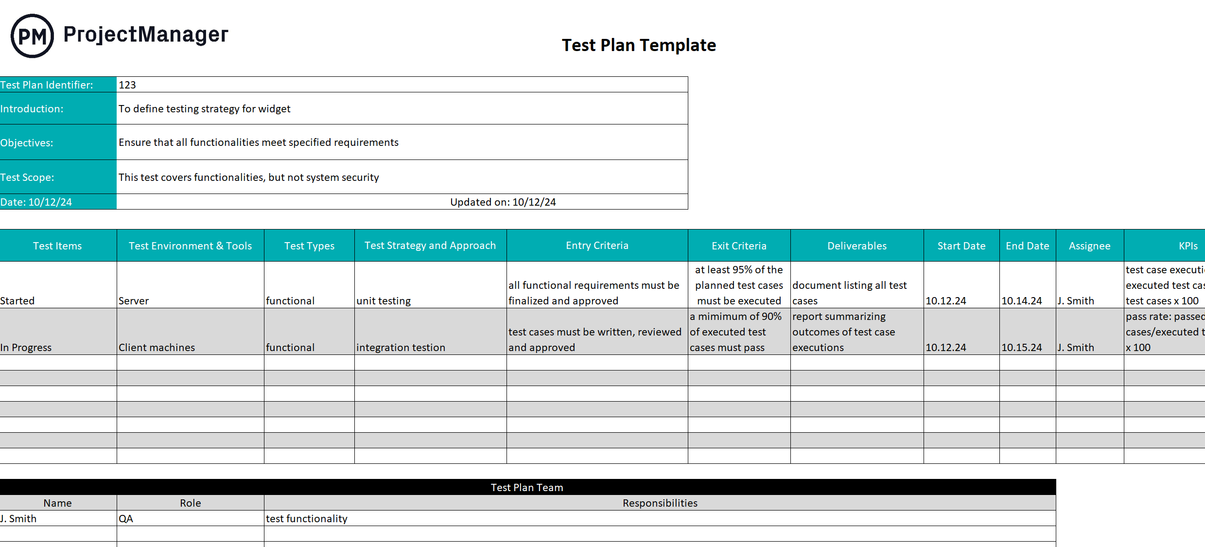 Test Plan Template