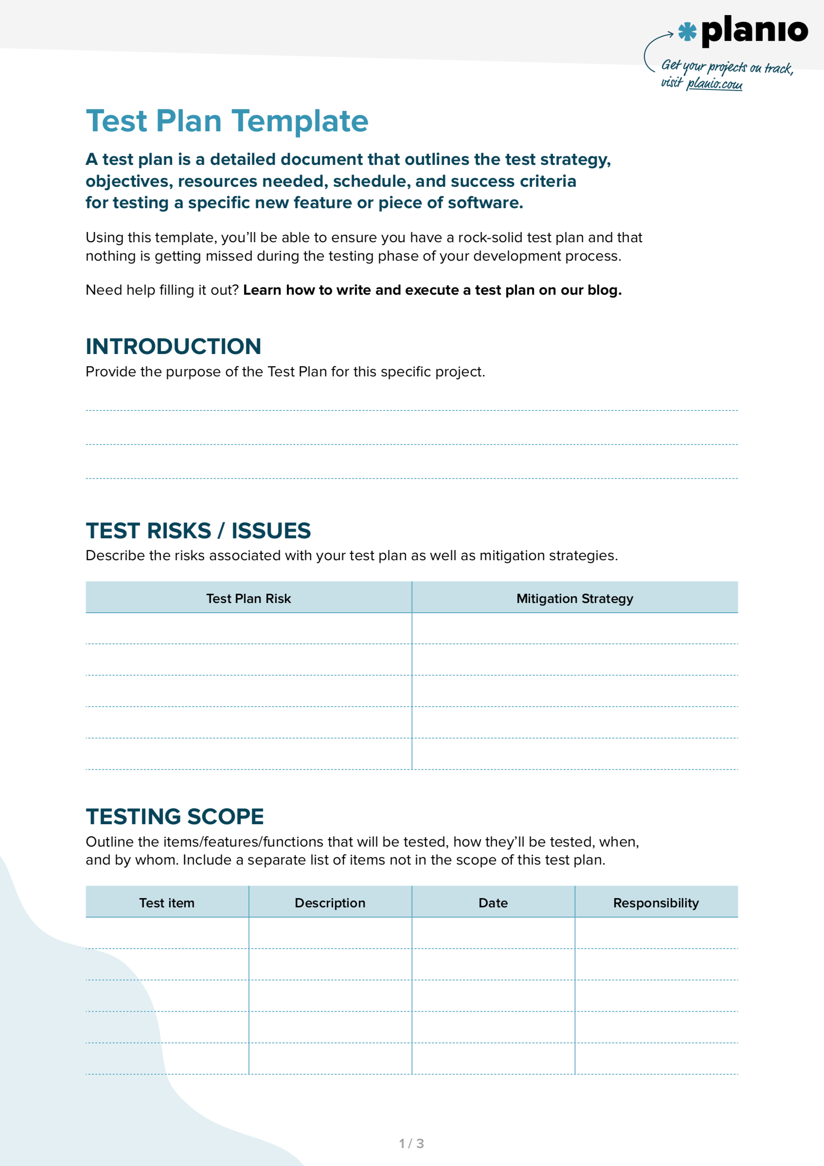 agile test plan sample template