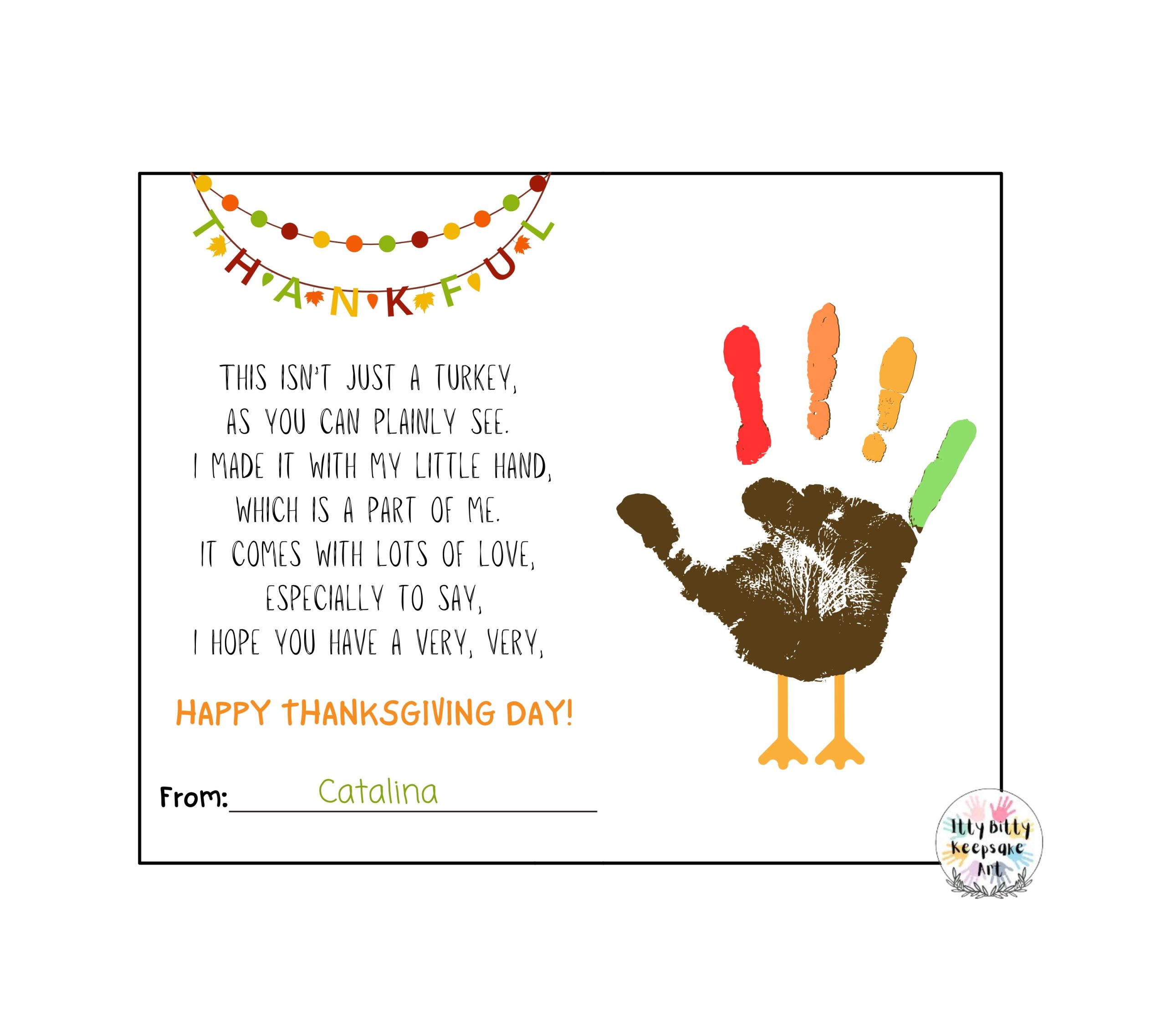 Thanksgiving Handprint Art Craft Printable Template Fall Craft Autumn Turkey