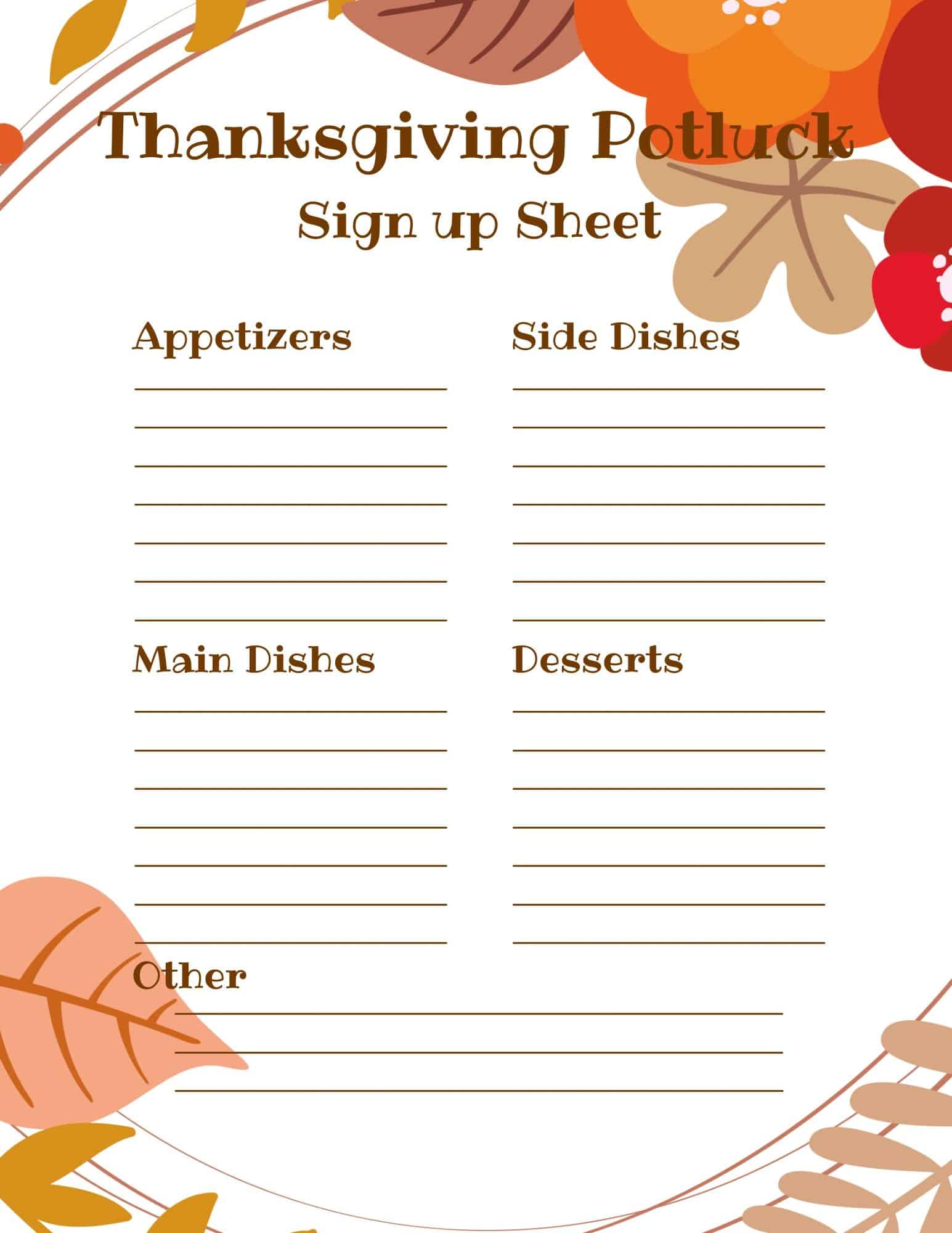 Thanksgiving Potluck Sign Up Sheet Thanksgiving Potluck Sign Up Sheet