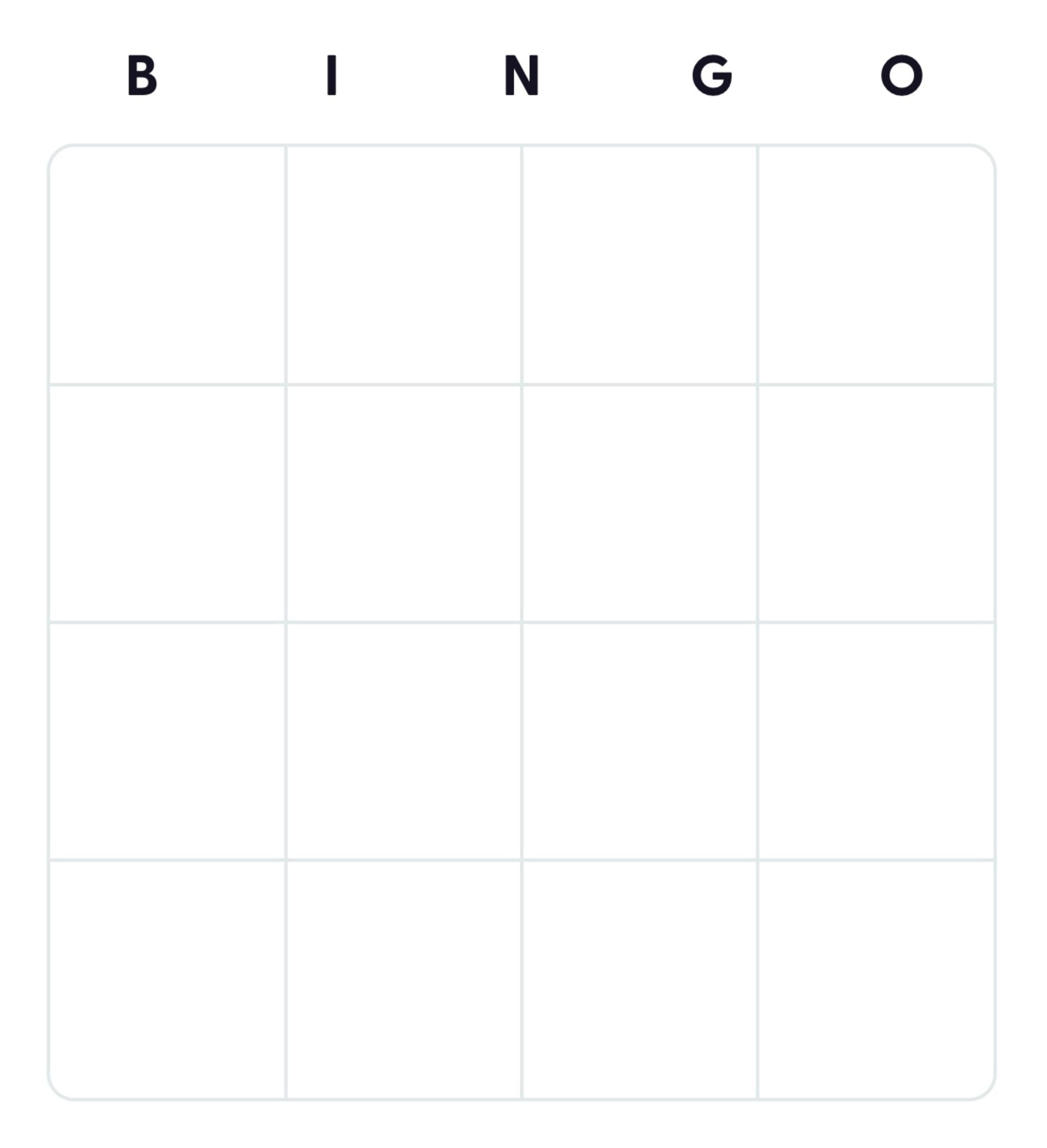 The Blank Bingo Card Template