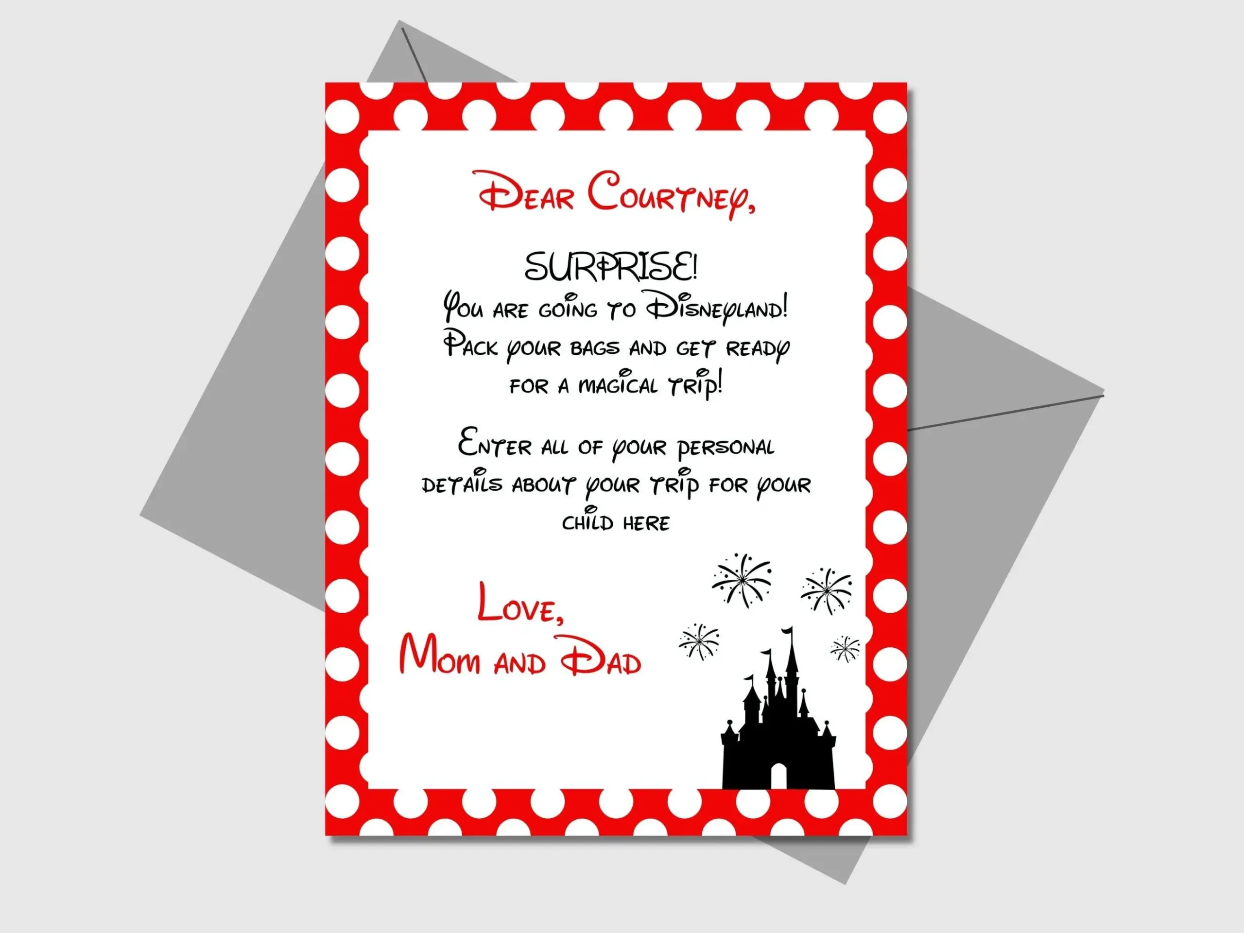 Theme Park Vacation Surprise Letter Theme Park Vacation Surprise Letter