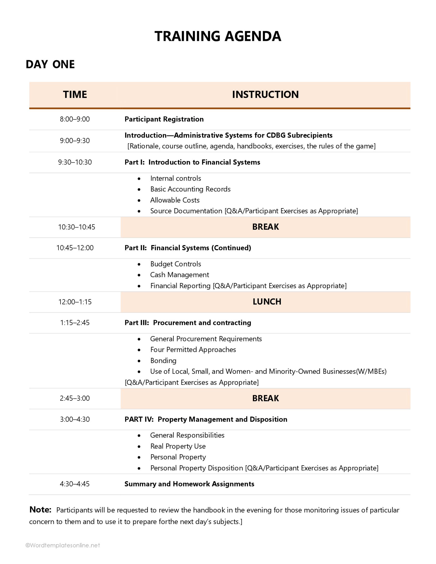 Training Agenda Format With Templates