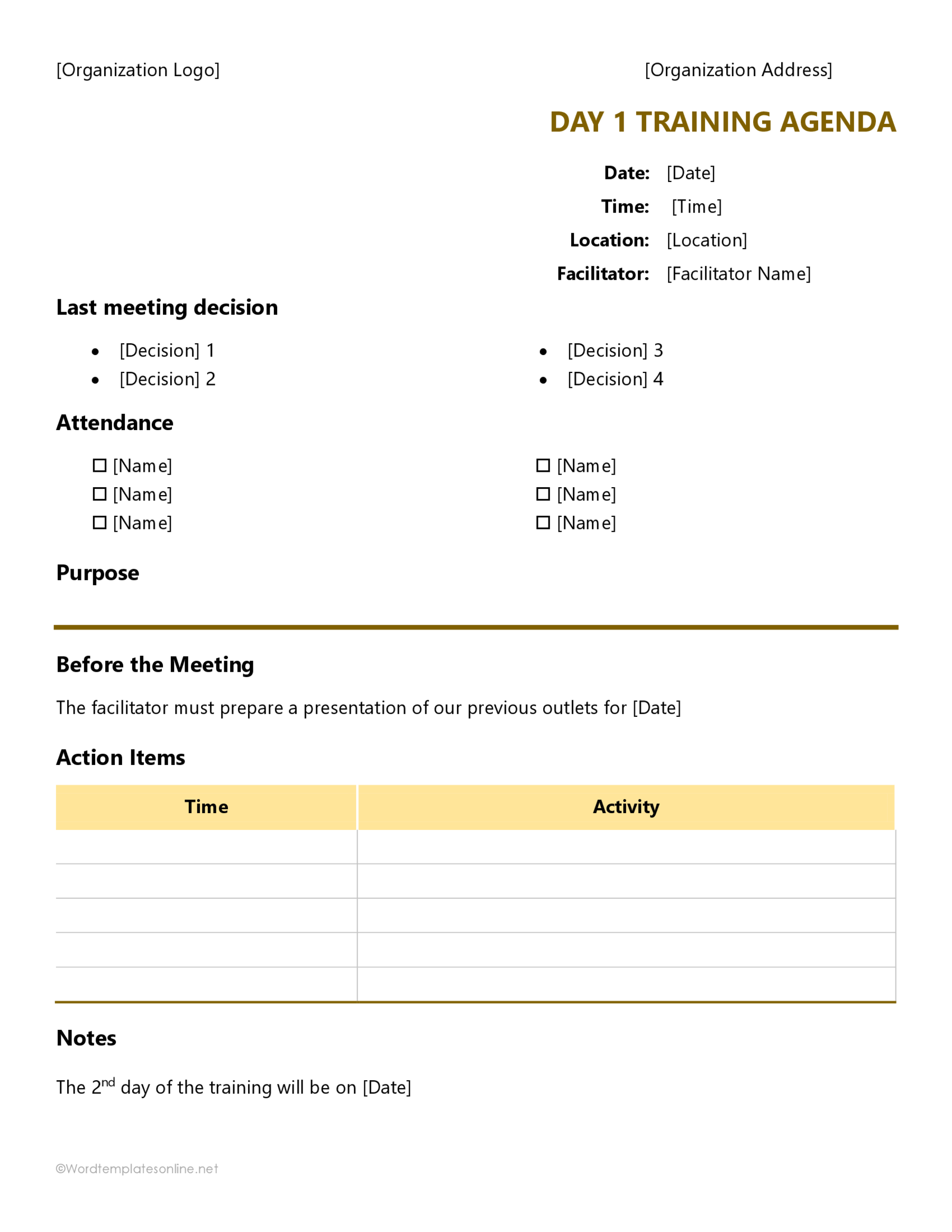 Training Agenda Format With Templates