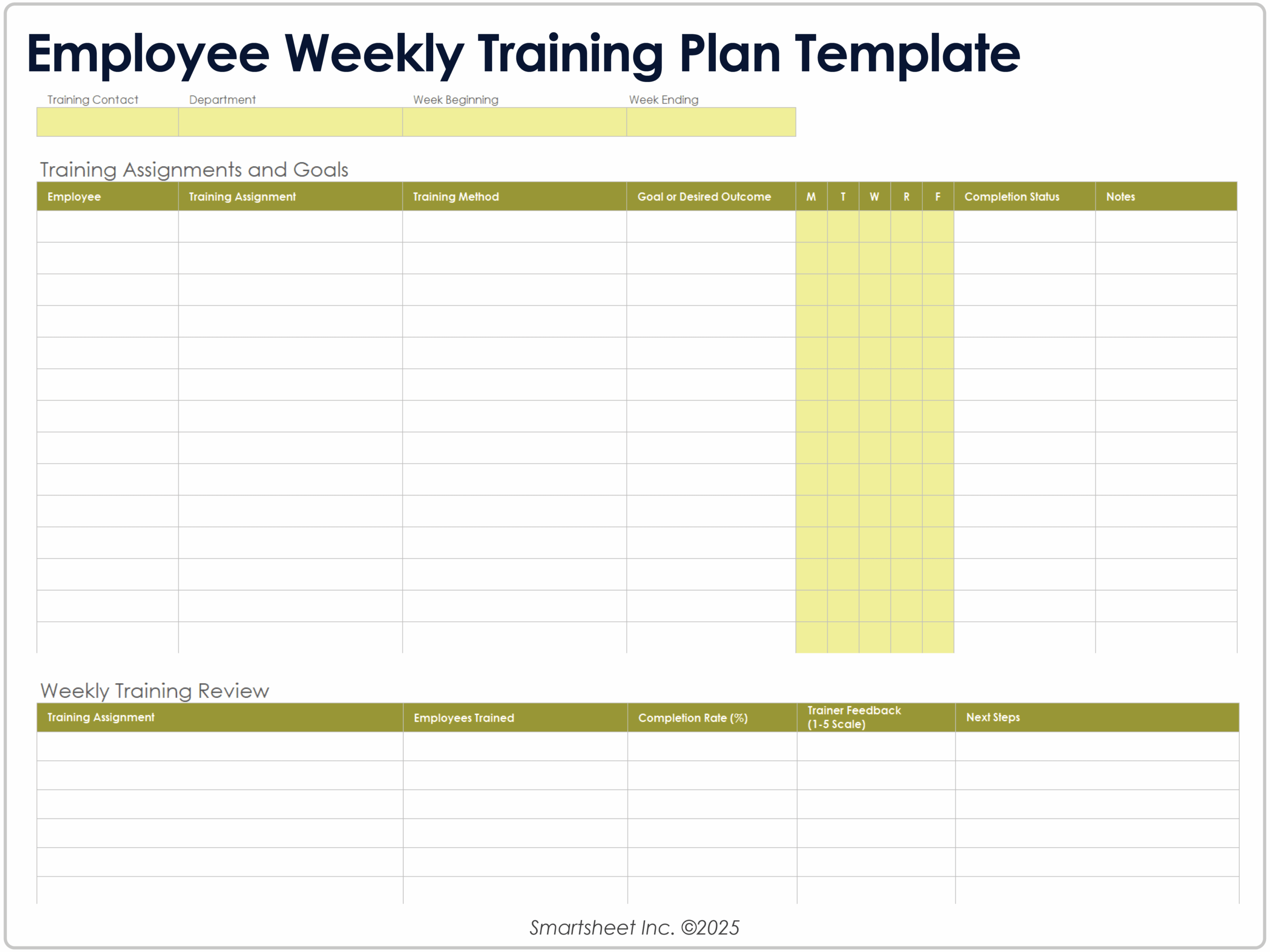 training calendar template sample