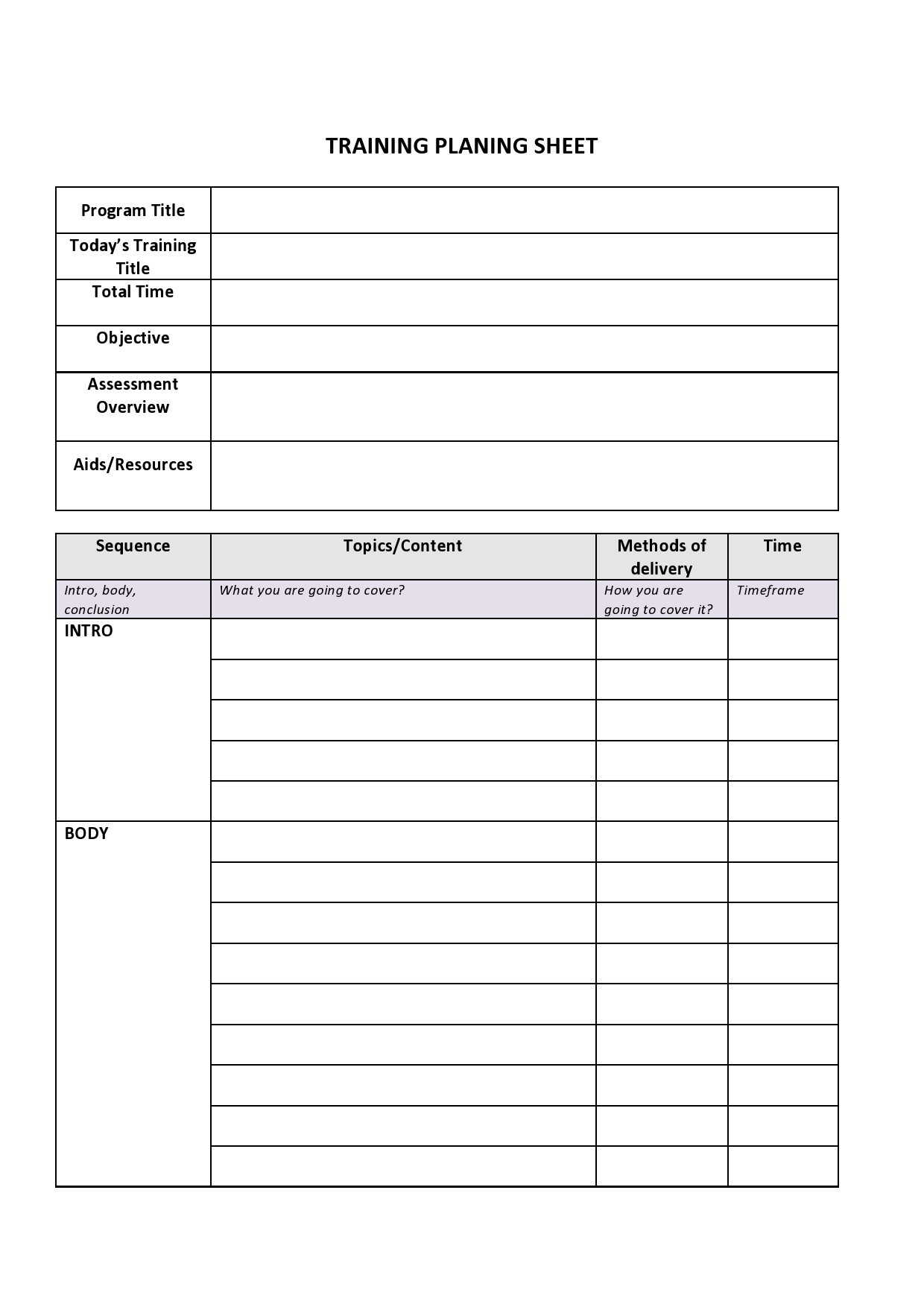 training outline template sample training outline template sample