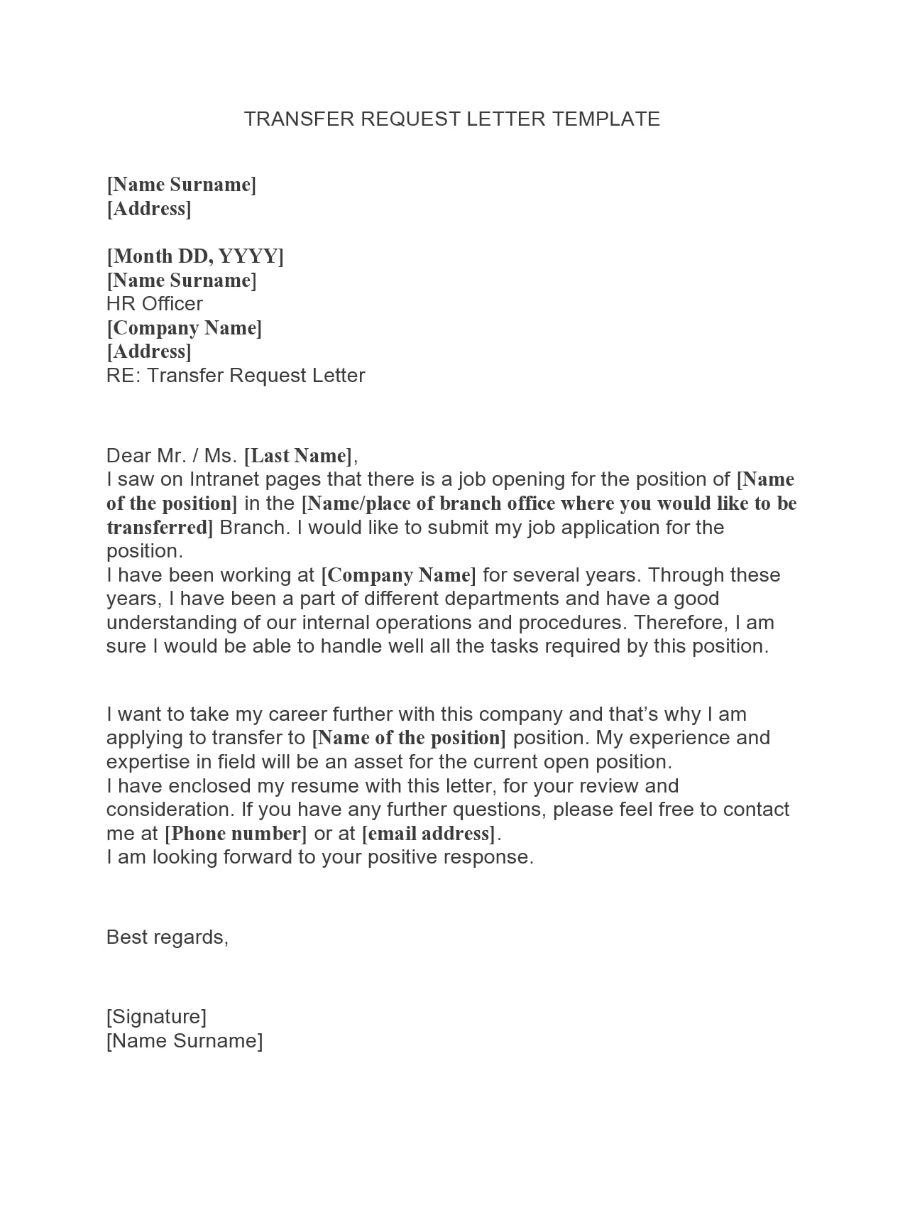 Transferring Letter