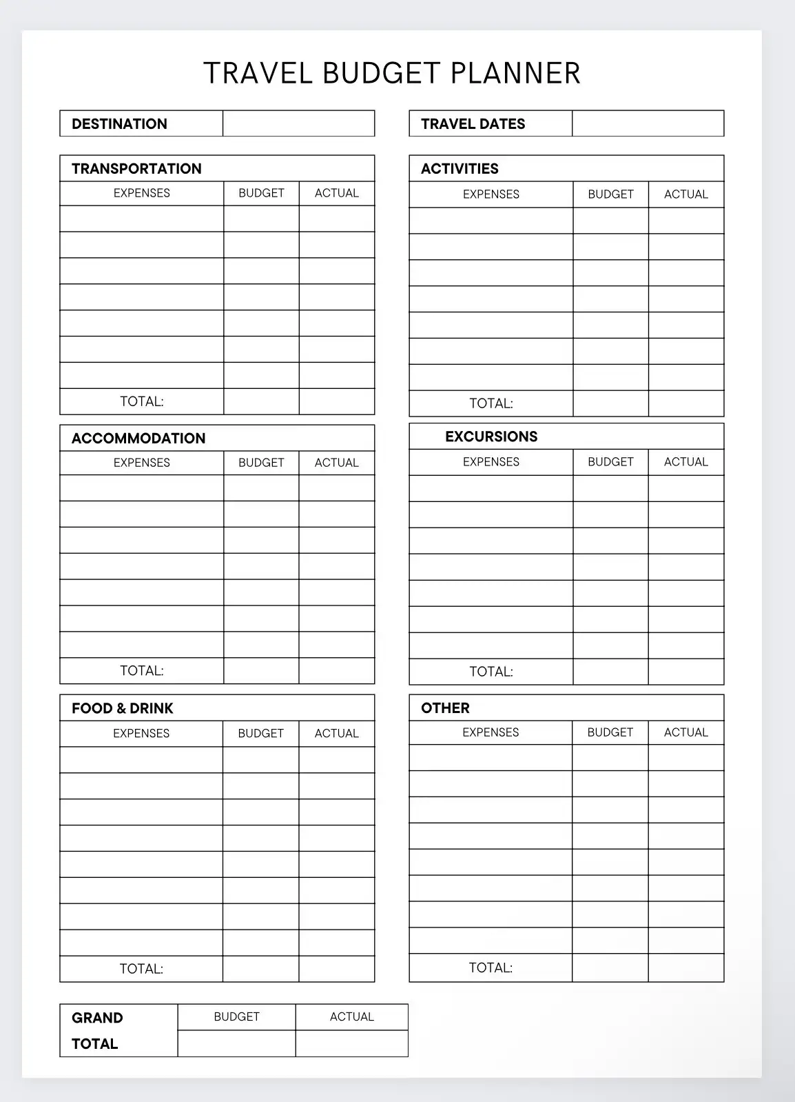 Travel Budget Plannertrip Expense