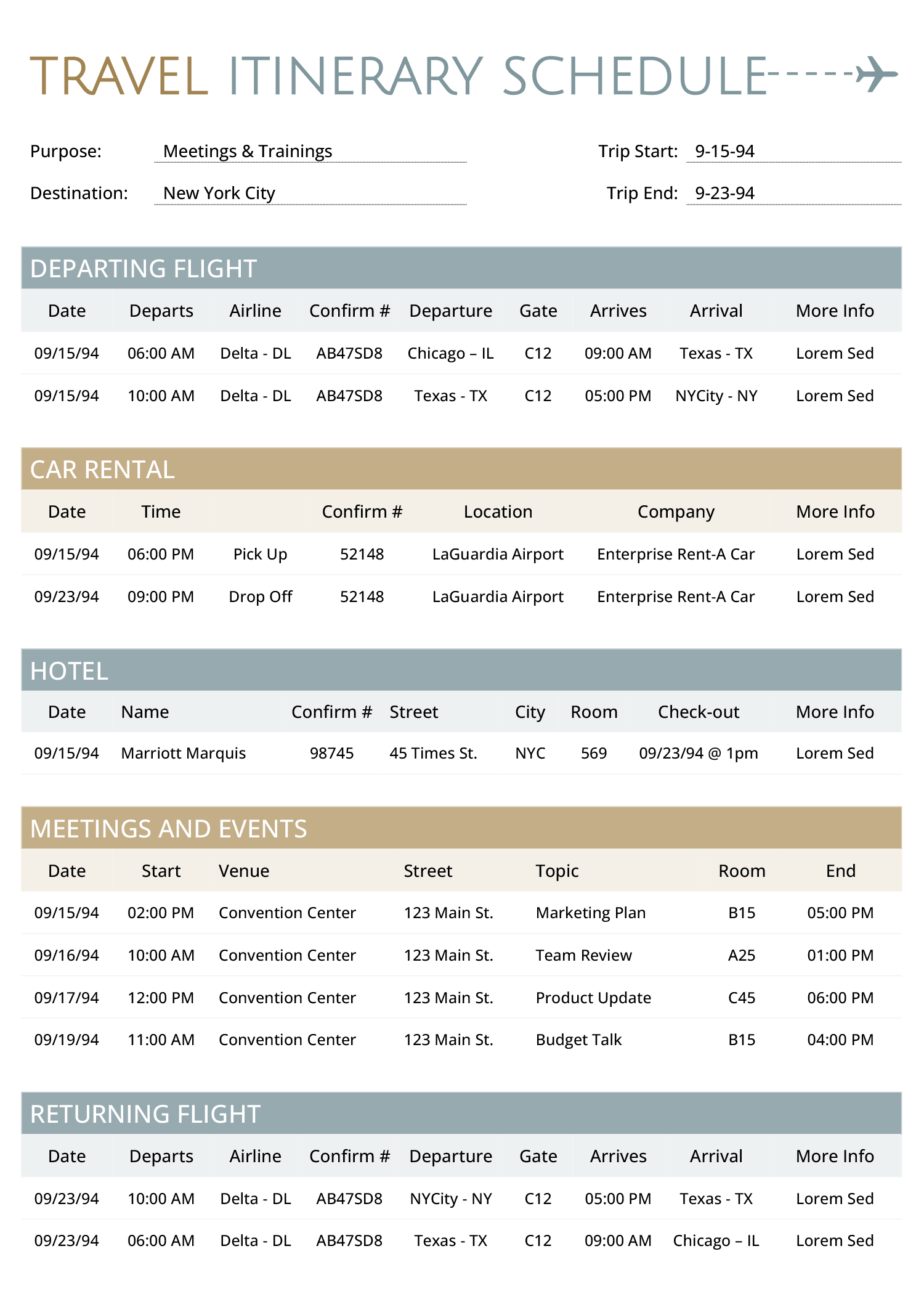 Travel Itinerary Schedule Template Travel Itinerary Schedule Template