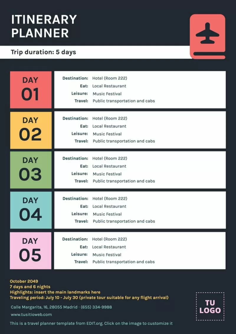 free travel itinerary sample templates