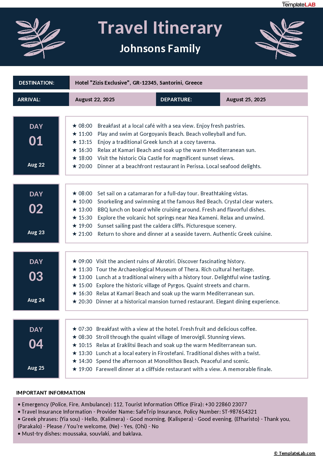 Travel Itinerary