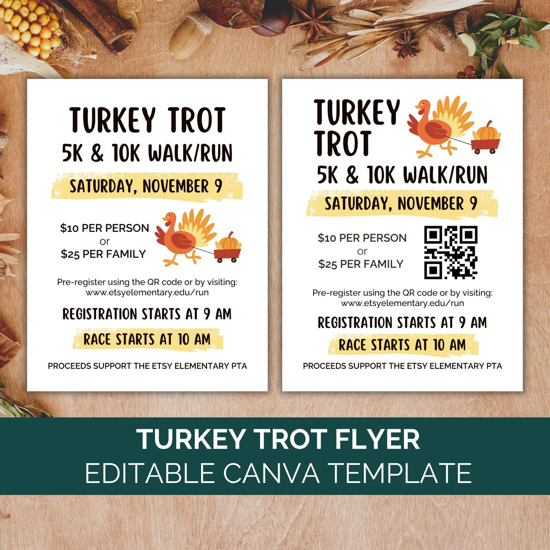 Turkey Trot Flyer Canva Template 5k Fun